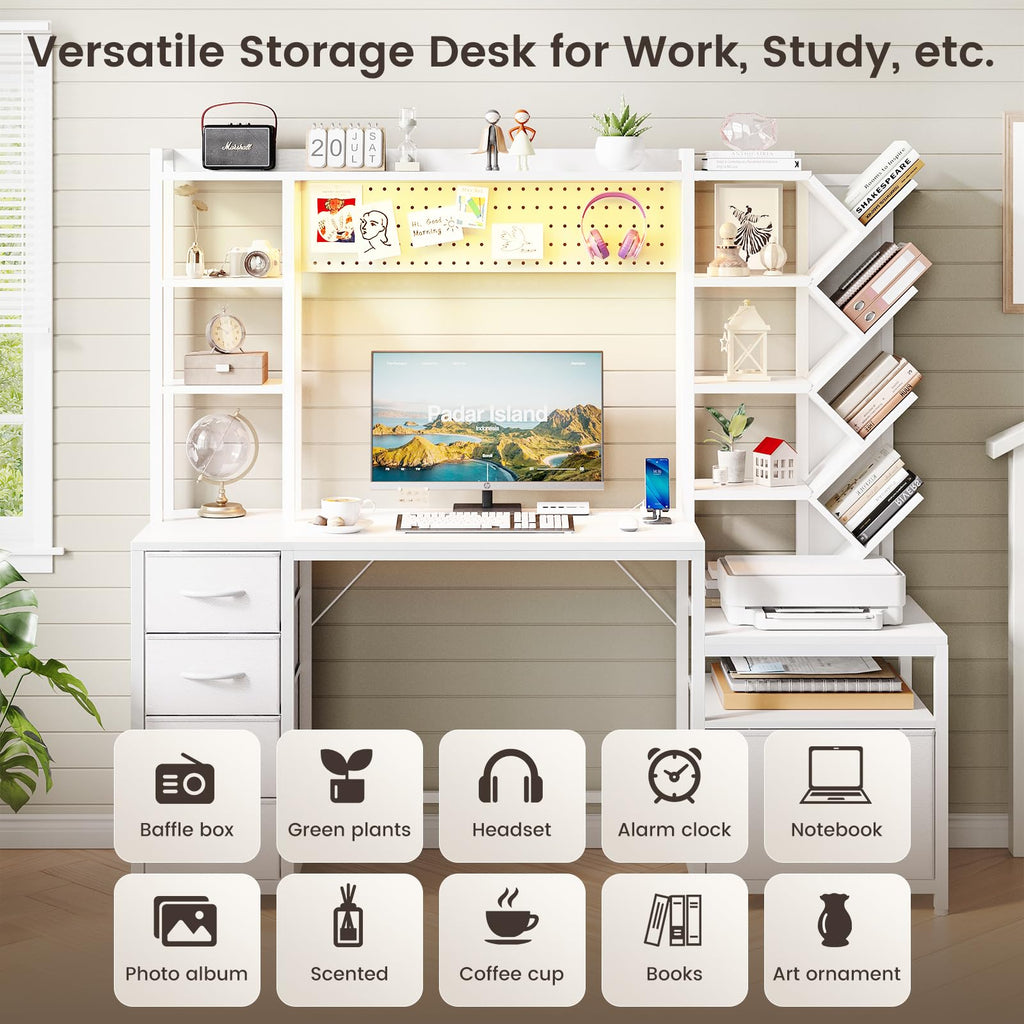 61.4" Computer Desk with Bookshelf, 5 Drawers, Hutch, Outlet, LED Z3835