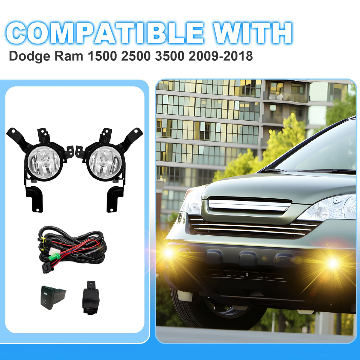 Driving Fog Lights with H11 12V 55W Halogen Bulbs & Switch and Wiring Kit W1735