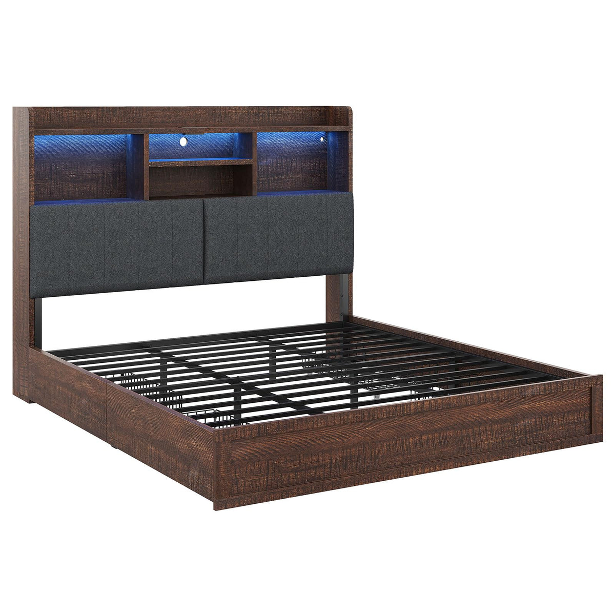 King Brown Storage Bed with Bookcase Headboard & Drawer M1220