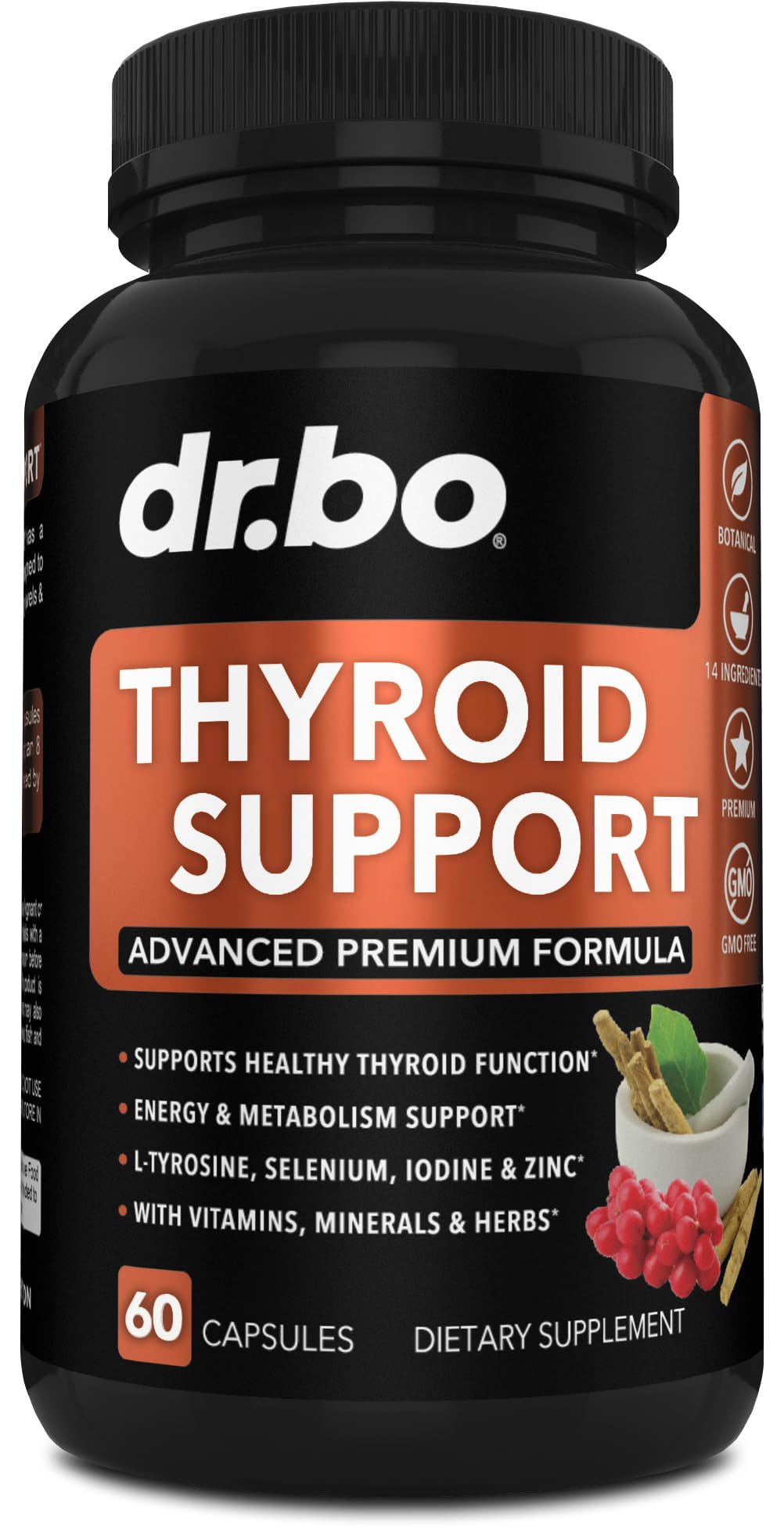 Thyroid Support Supplement with L-Tyrosine Selenium Iodine Zinc Bladderwrack Kelp Ashwagandha 60 Pills P760