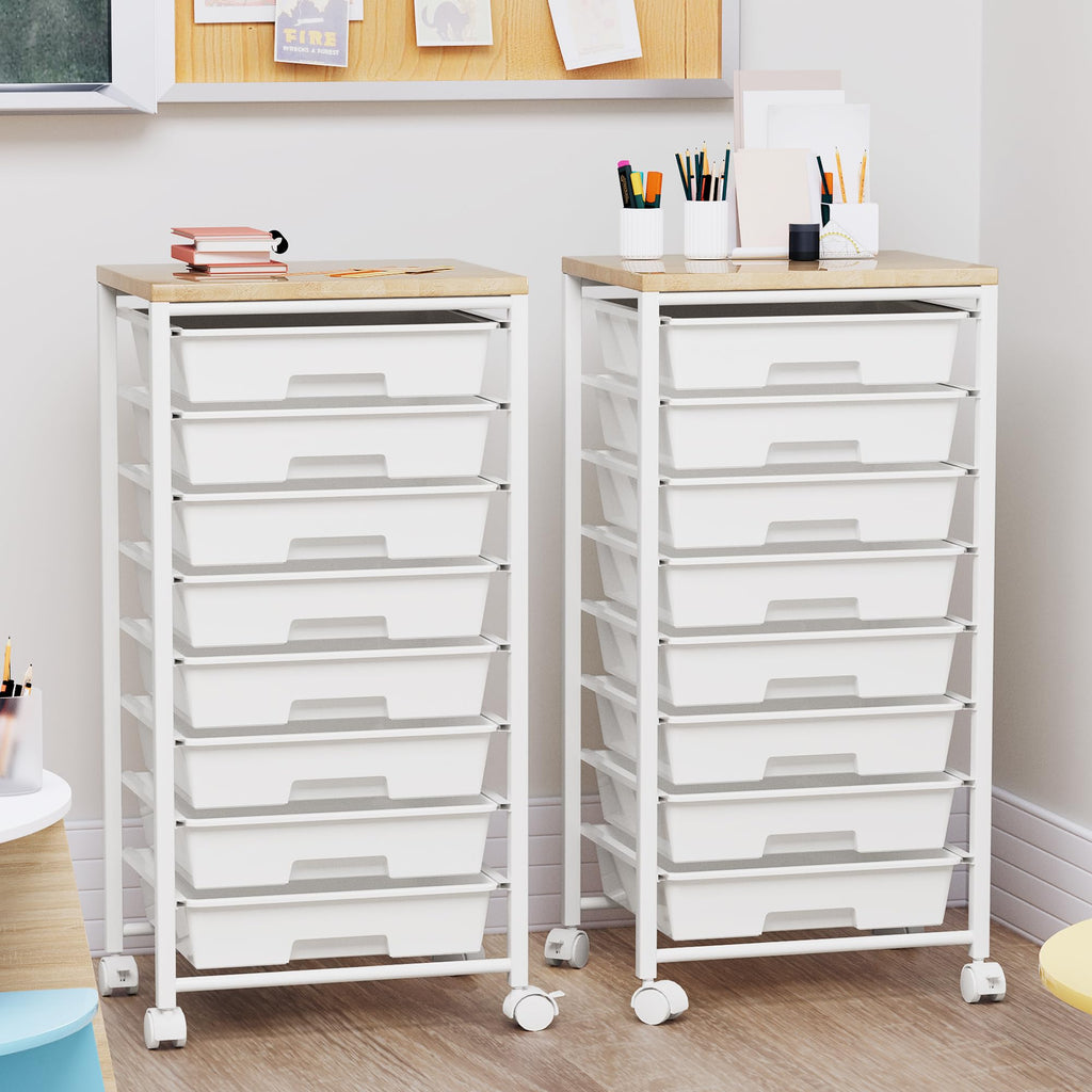 8 Drawer Rolling Storage Cart with Wooden Tabletop W36667