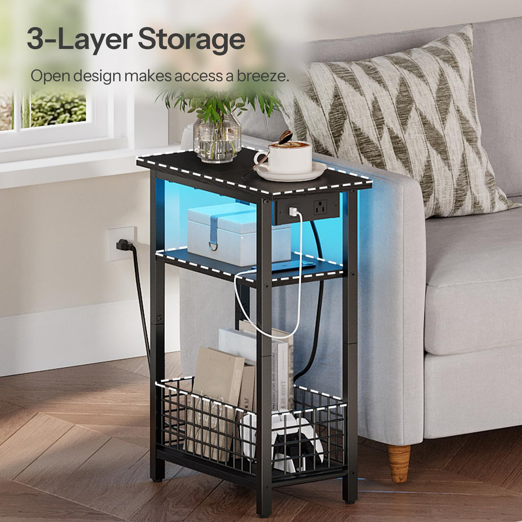 Narrow Side Table with Charging Station and LED Light G20098