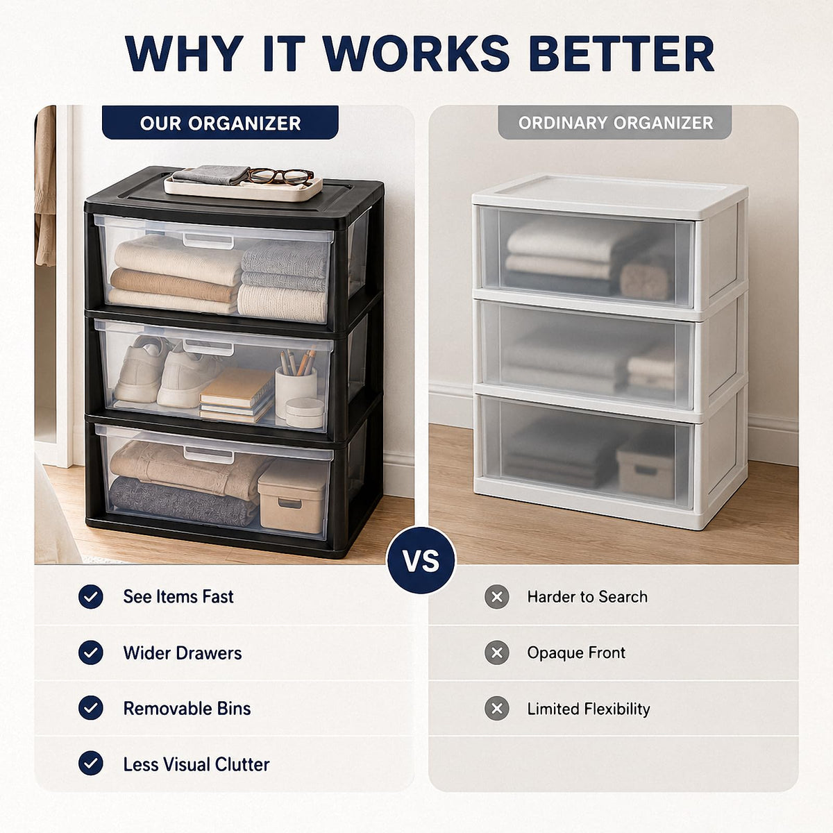 Black 3 Drawer Plastic Storage Tower X48102