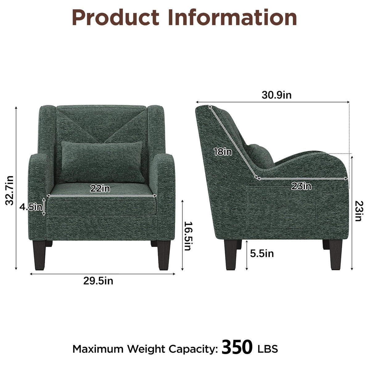 Green Chenille Upholstered Accent Chair with Lumbar Pillow J828435