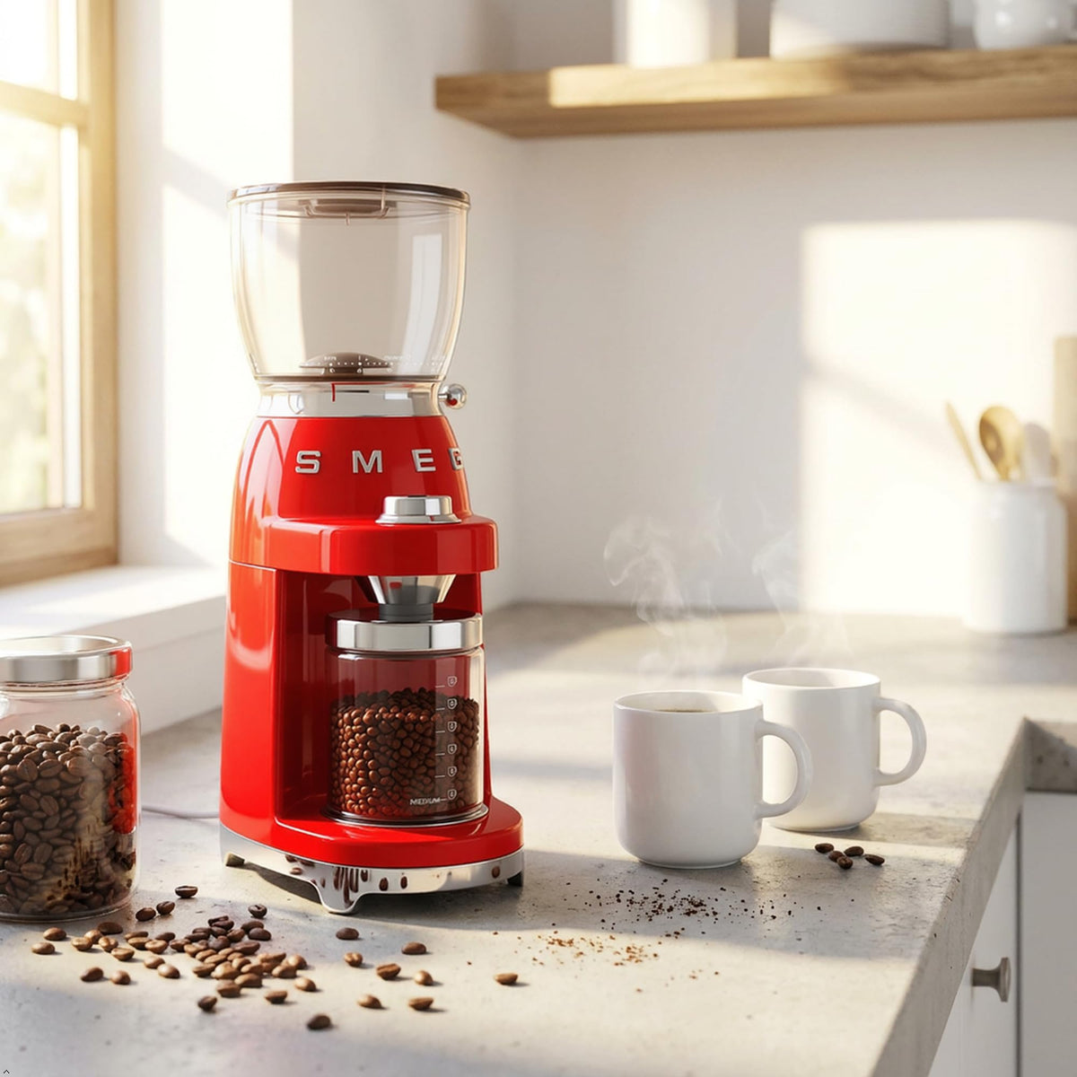 Red Coffee Grinder with 30 Grind Settings L733