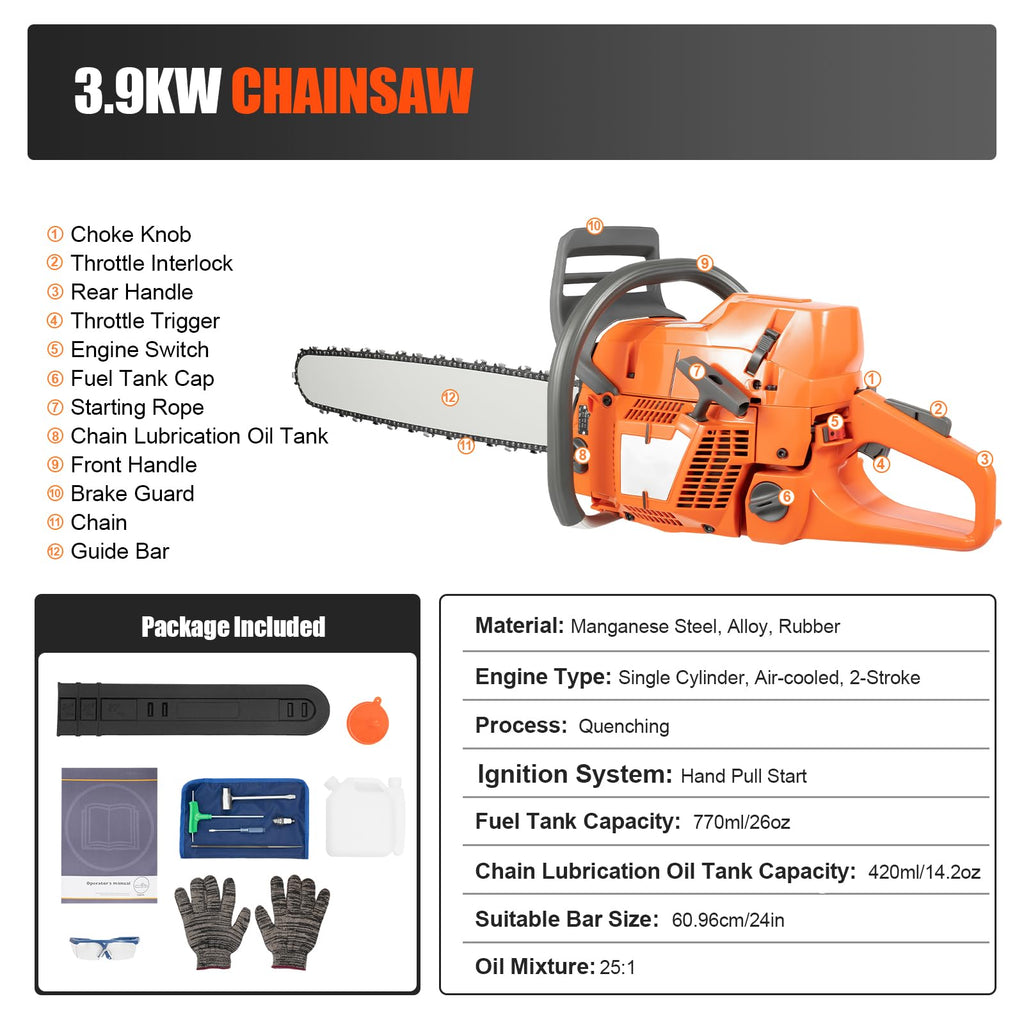 24 Inch 72cc 2 Stroke Gas Chainsaw I235060