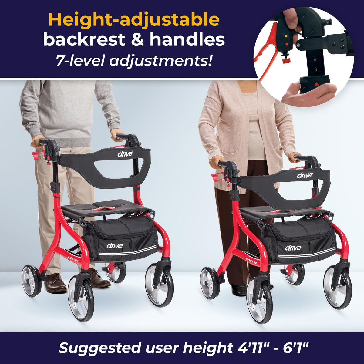 Red Standard Size Rollator Walker with Seat B268