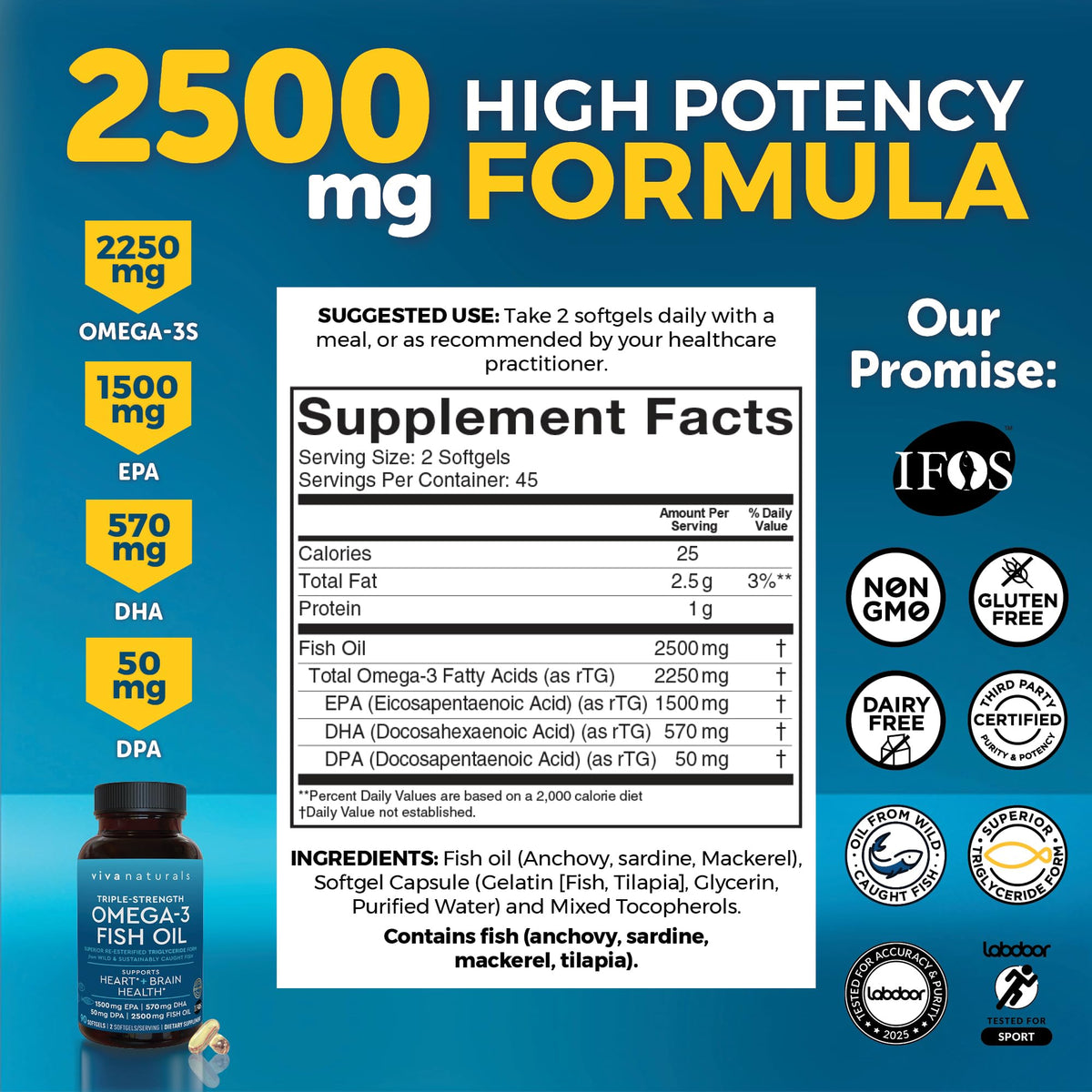 Omega 3 Fish Oil 2500 mg 90 Softgels D203104