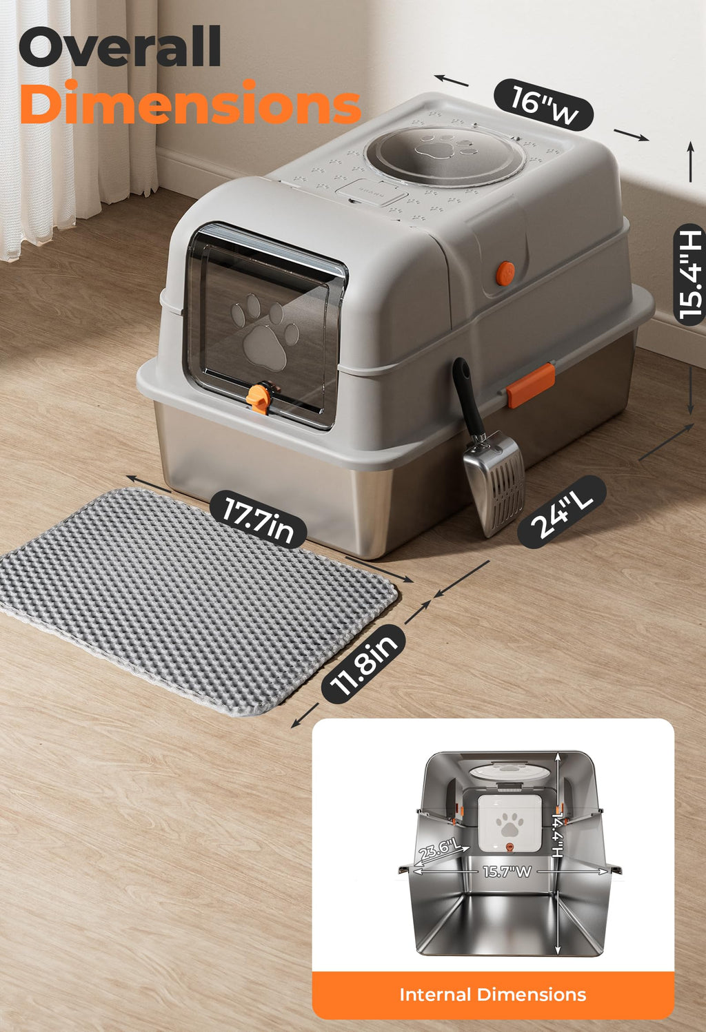Non-Stick Stainless Steel Cat Litter Box with Lid Y8159