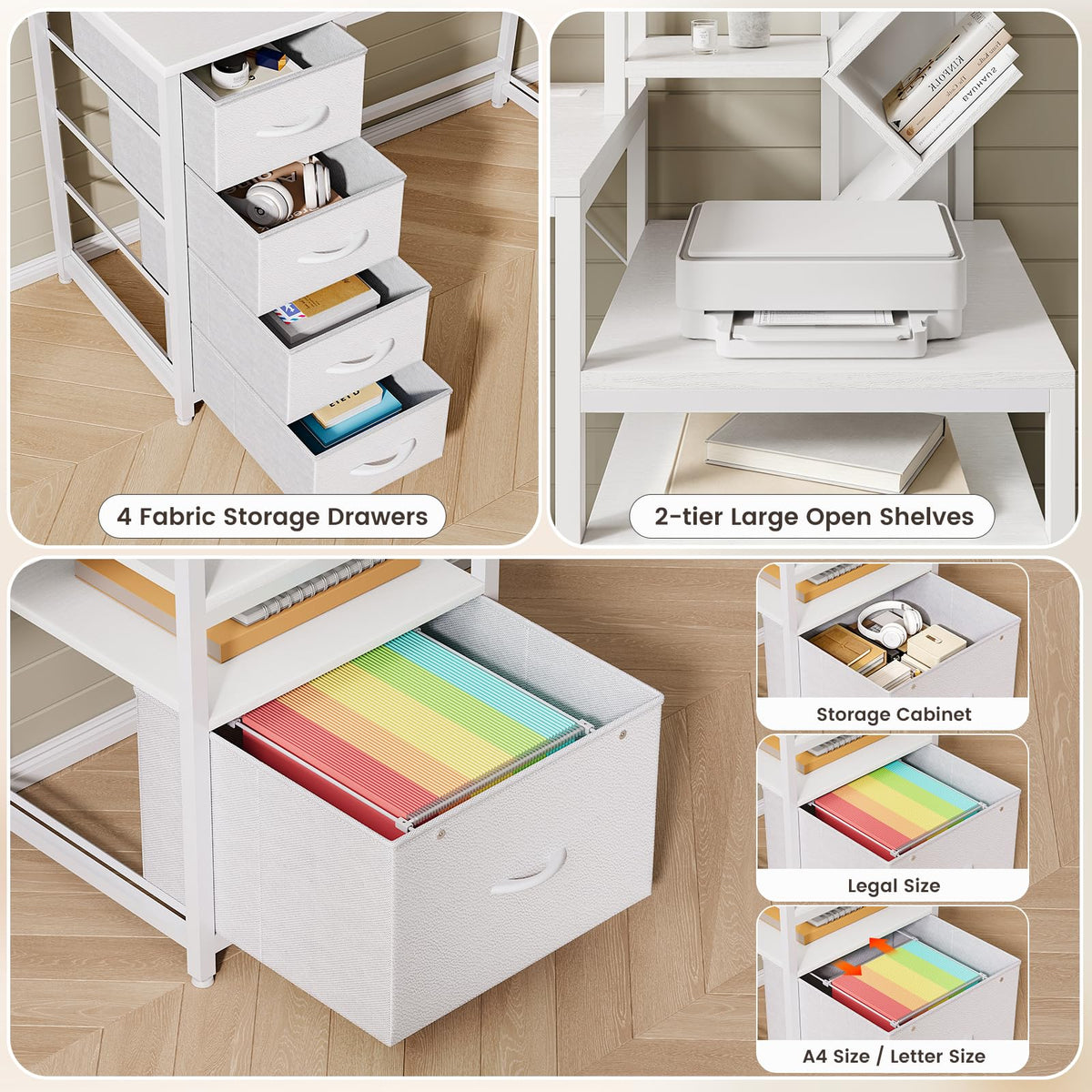 61.4" Computer Desk with Bookshelf, 5 Drawers, Hutch, Outlet, LED Z3835