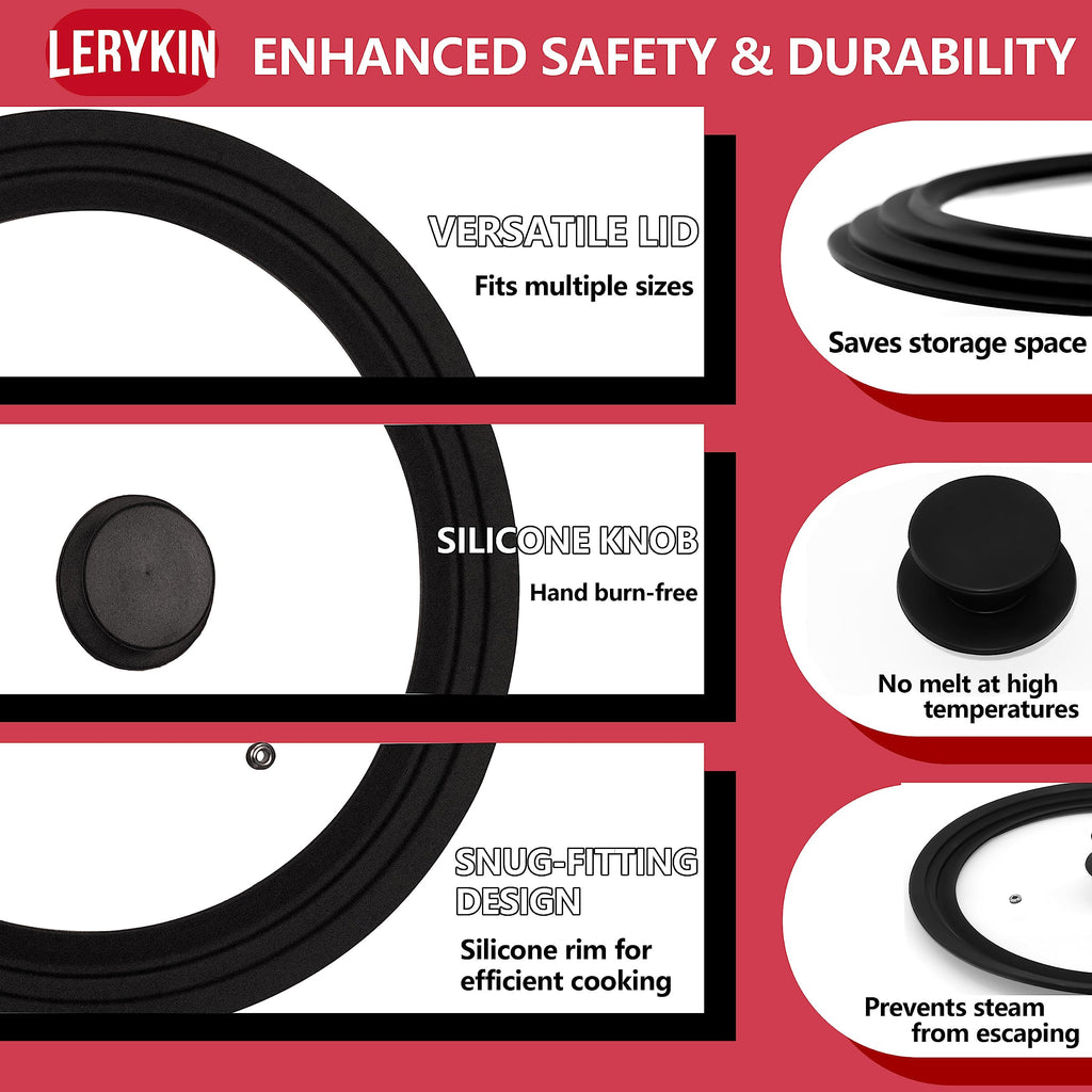 Tempered Glass Lid with Silicone Rim for Pots Pans and Skillets Q364153