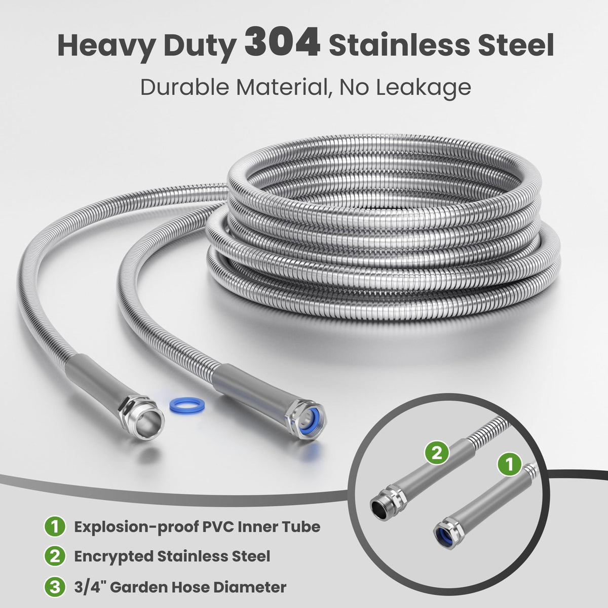 100ft Stainless Steel Garden Hose with Spray Nozzle H863