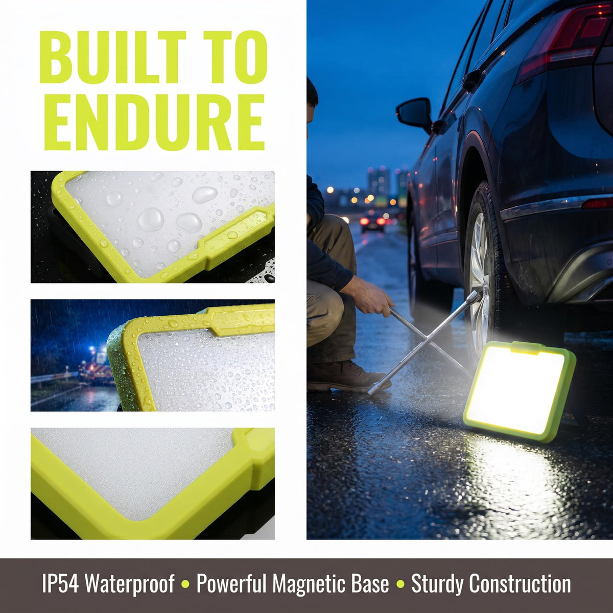 LED Work Light, Rechargeable, 700 LM Magnetic Portable Flood Light with Adjustable Stand, IP54 Waterproof, 3 Lighting Modes with Emergency SOS, 1Pack R63689