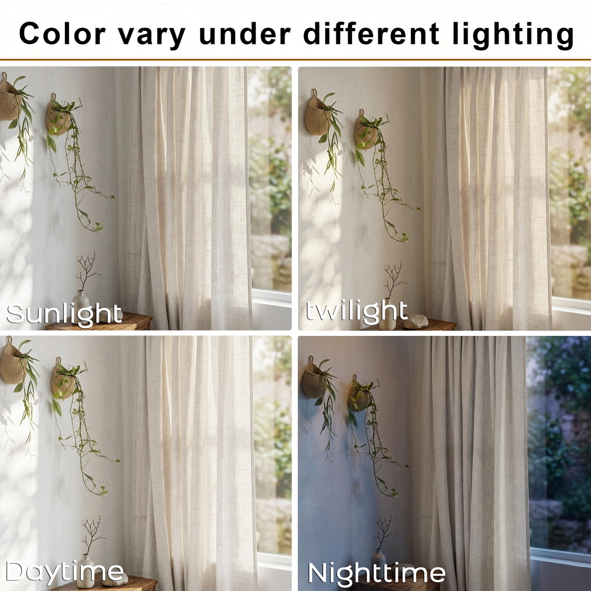 72 Inch Extra Wide Cream Semi Sheer Linen Curtains 2 Panels Set H3969
