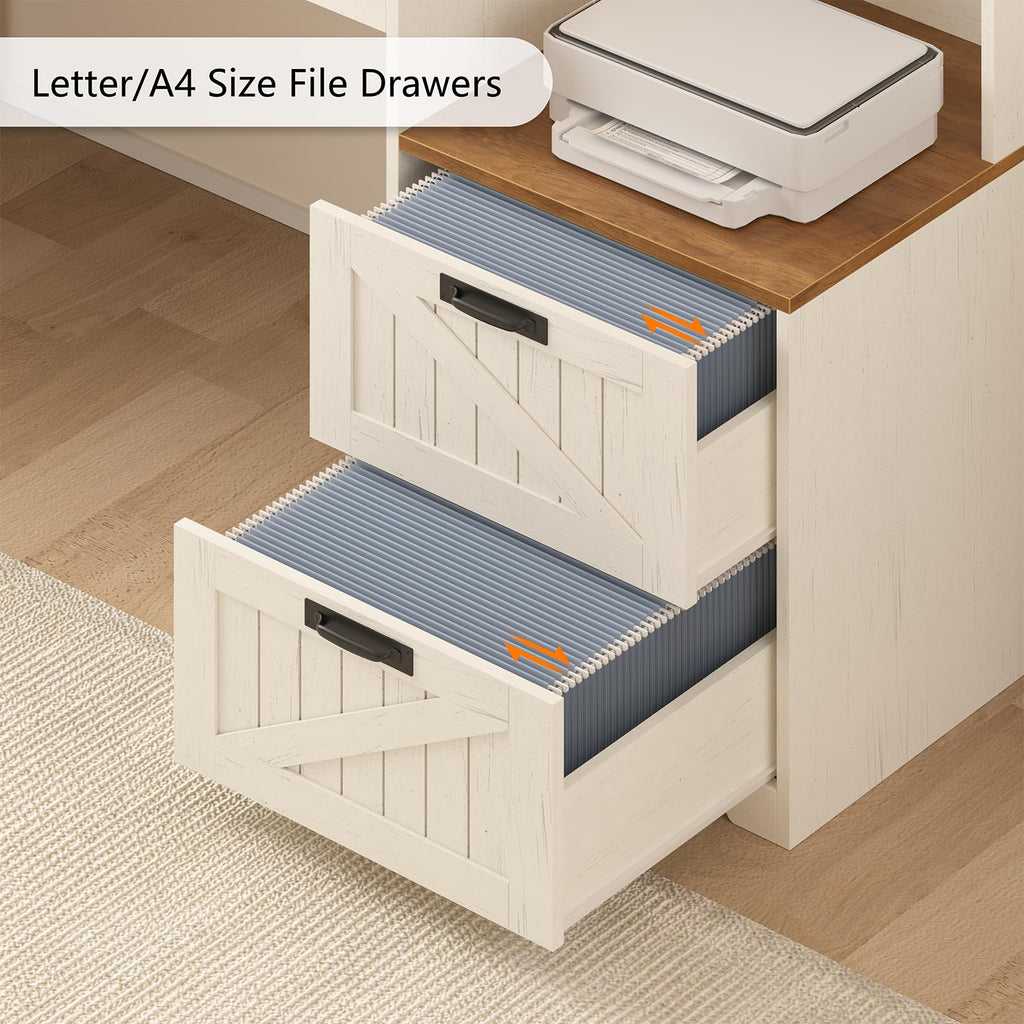 63" L Shaped Desk with Drawers and Printer Stand F527