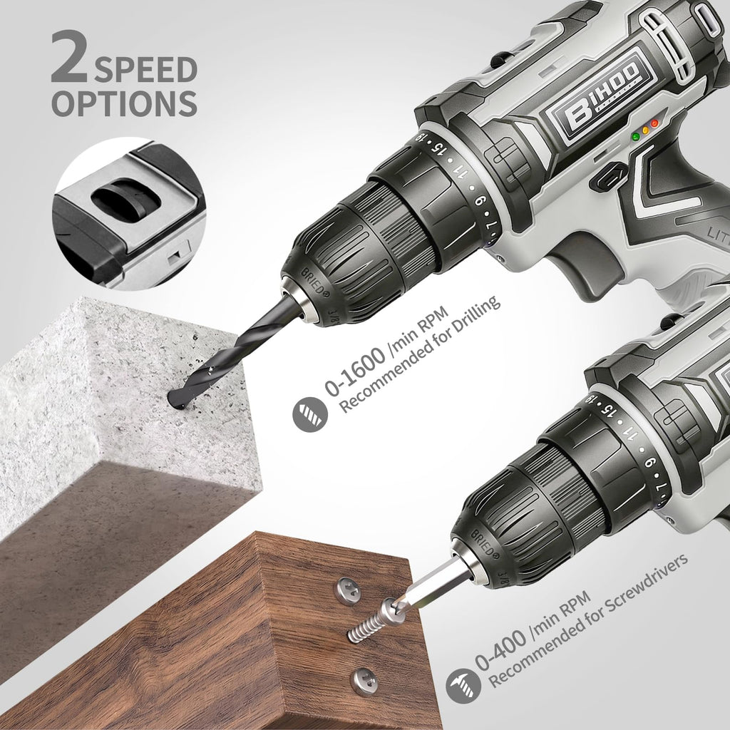 Cordless Drill with 25Nm max, Drill Bits Kit, Gray R734859