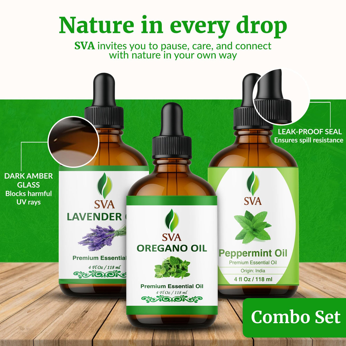 Oregano Aromatic Trio Glass Bottles with Droppers 4 Fl oz L861921