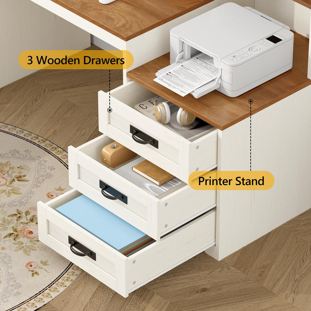 65" Computer Desk with Drawers and Printer Stand K493