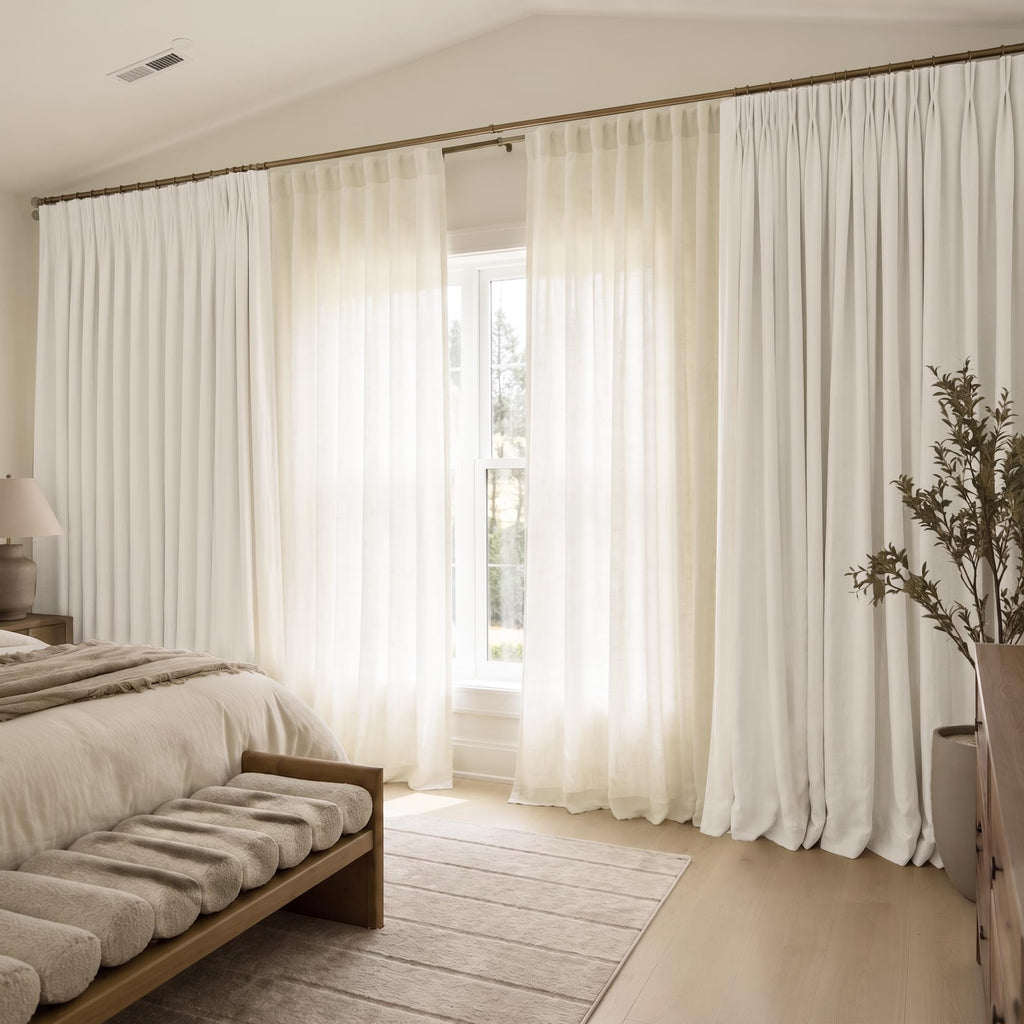 72 Inch Extra Wide Cream Semi Sheer Linen Curtains 2 Panels Set H3969