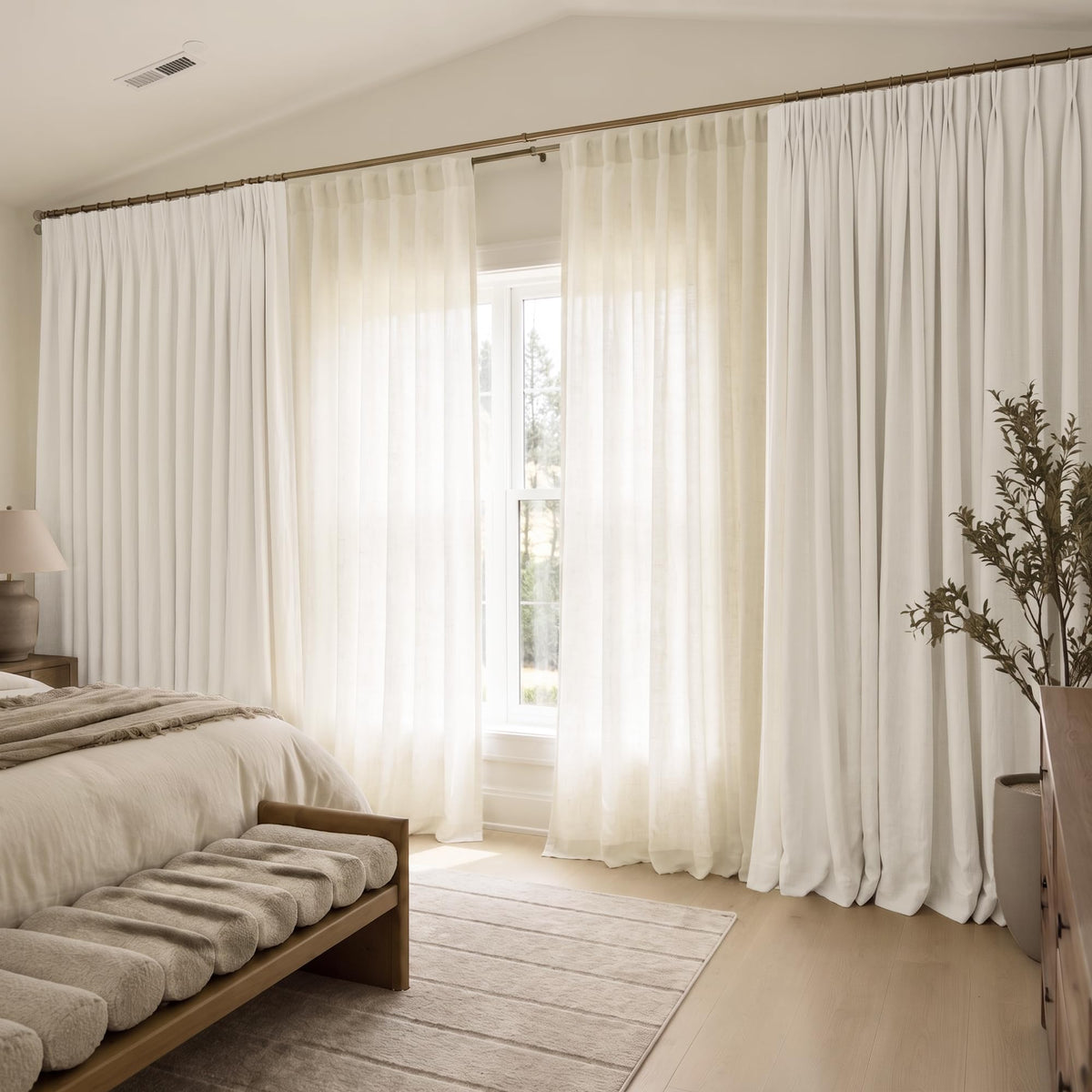 72 Inch Extra Wide Cream Semi Sheer Linen Curtains 2 Panels Set H3969