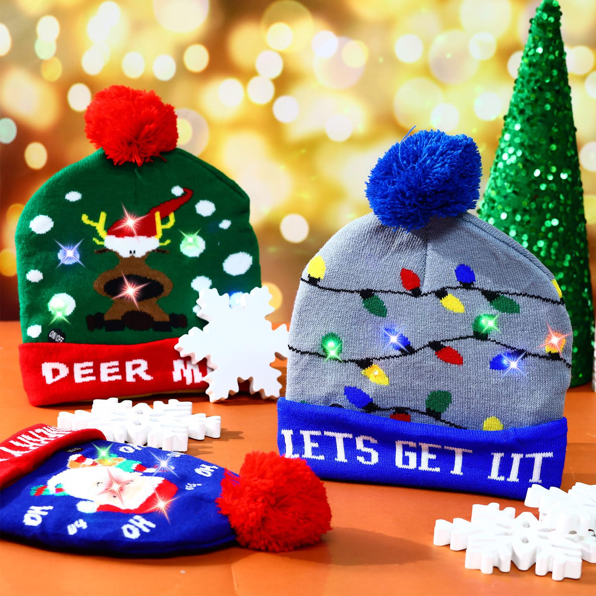 Light Up Christmas Hats Bulk LED Beanies G3656