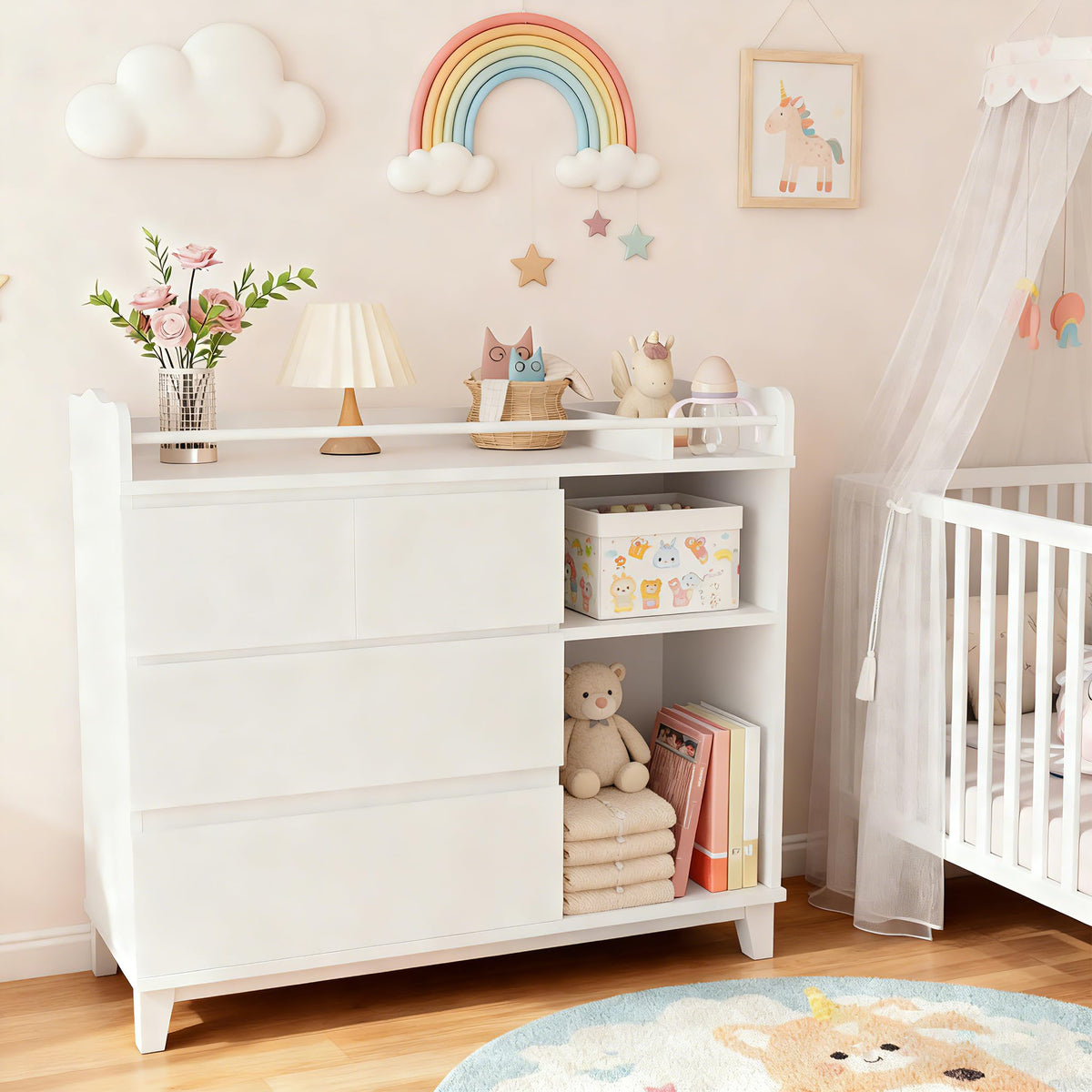 White Baby Changing Table with 4 Drawers U727287