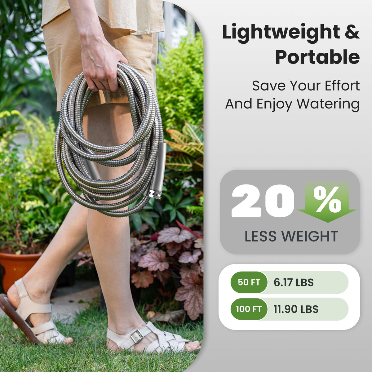 100ft Stainless Steel Garden Hose with Spray Nozzle H863