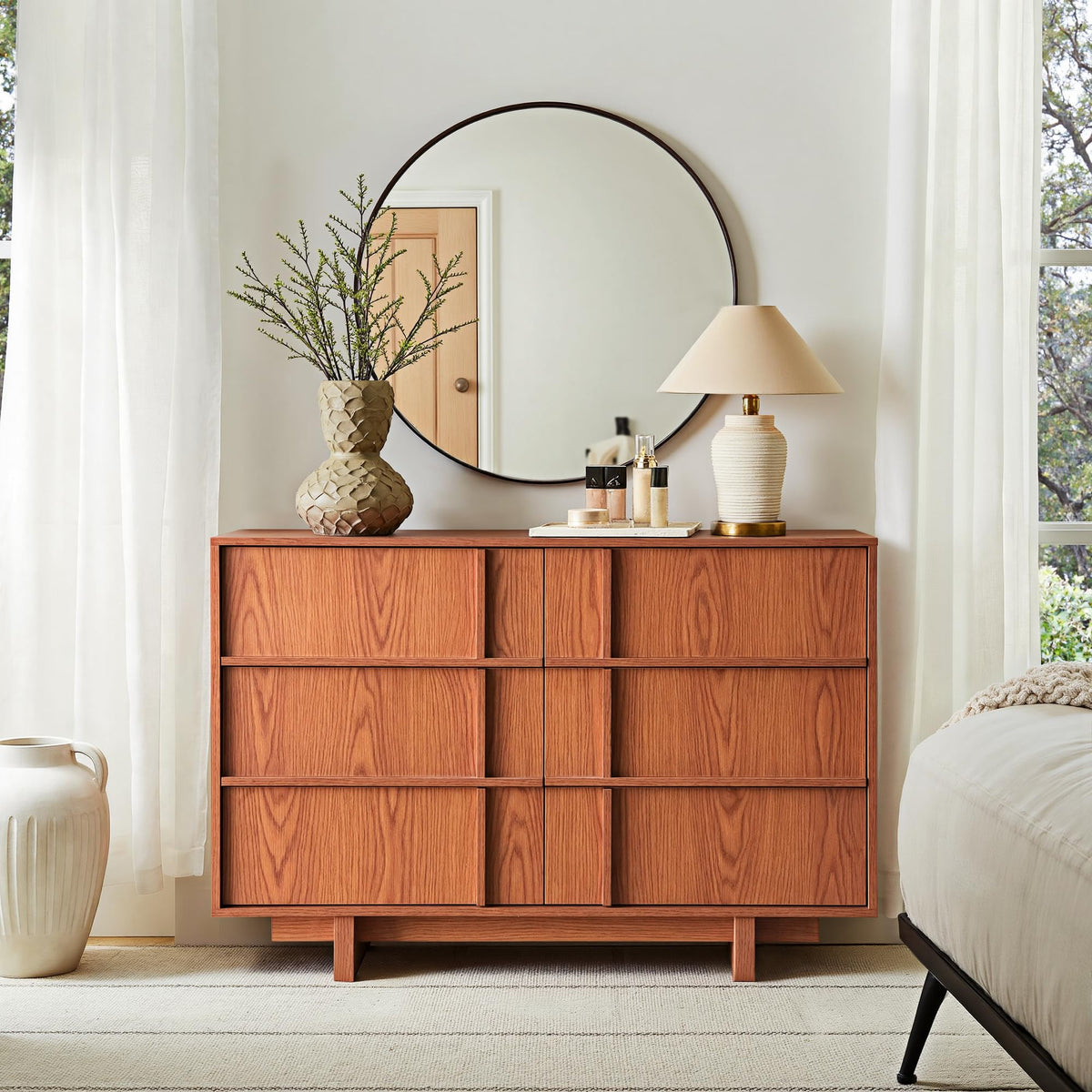 47" Wide 6 Drawer Dresser and Nightstand Set 3 Piece, Cherry F76264