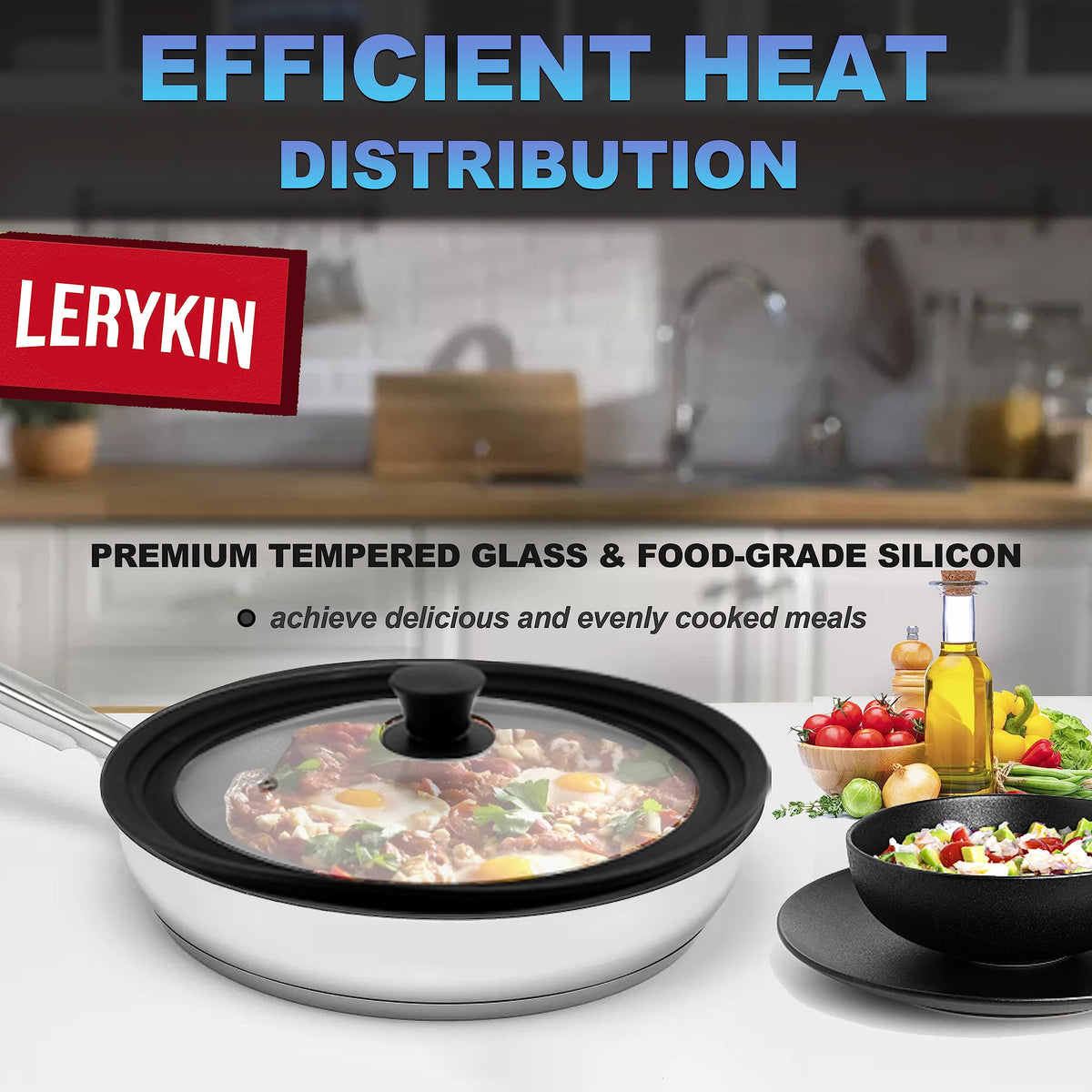 Tempered Glass Lid with Silicone Rim for Pots Pans and Skillets Q364153