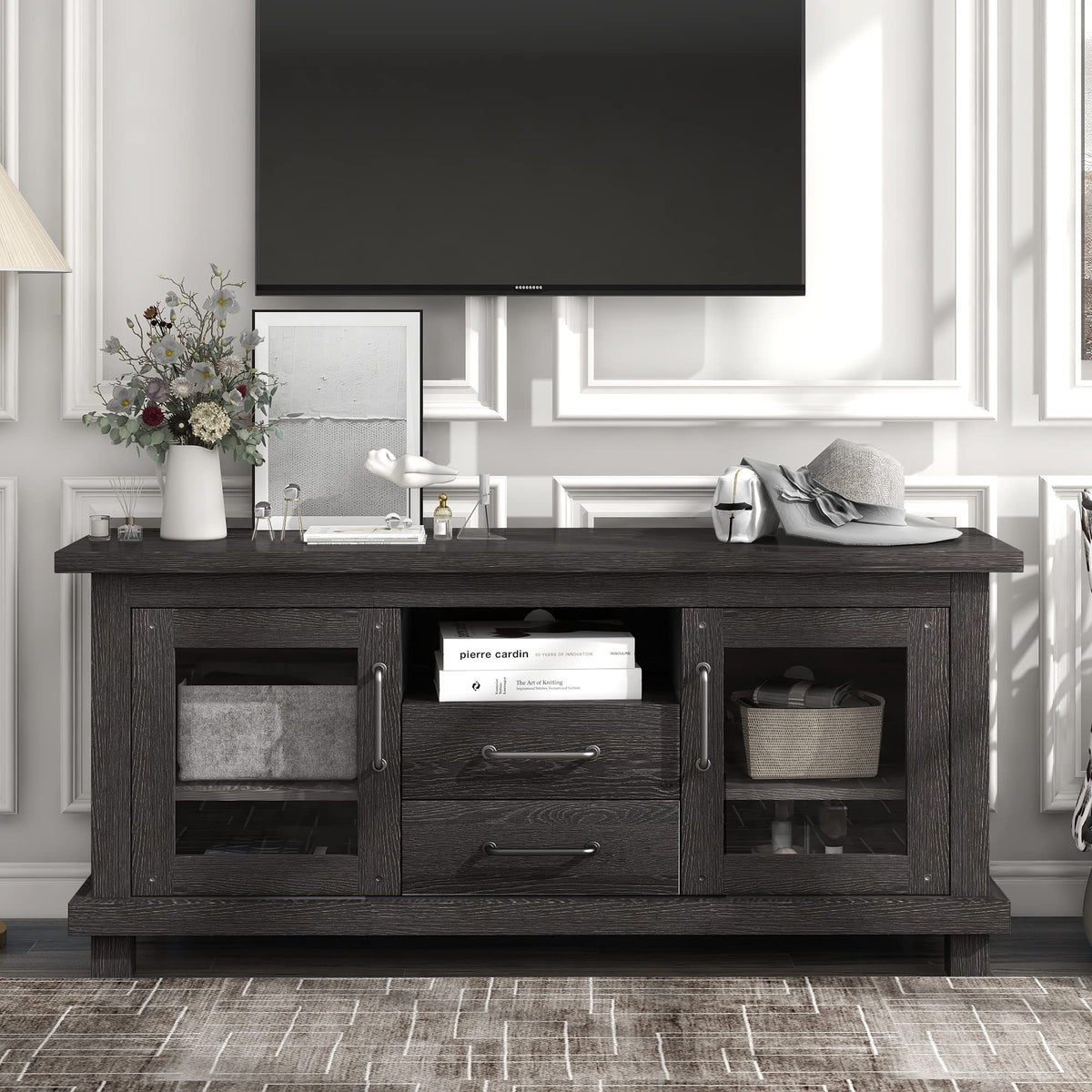 Espresso Particleboard TV Stand with Two Drawers A216