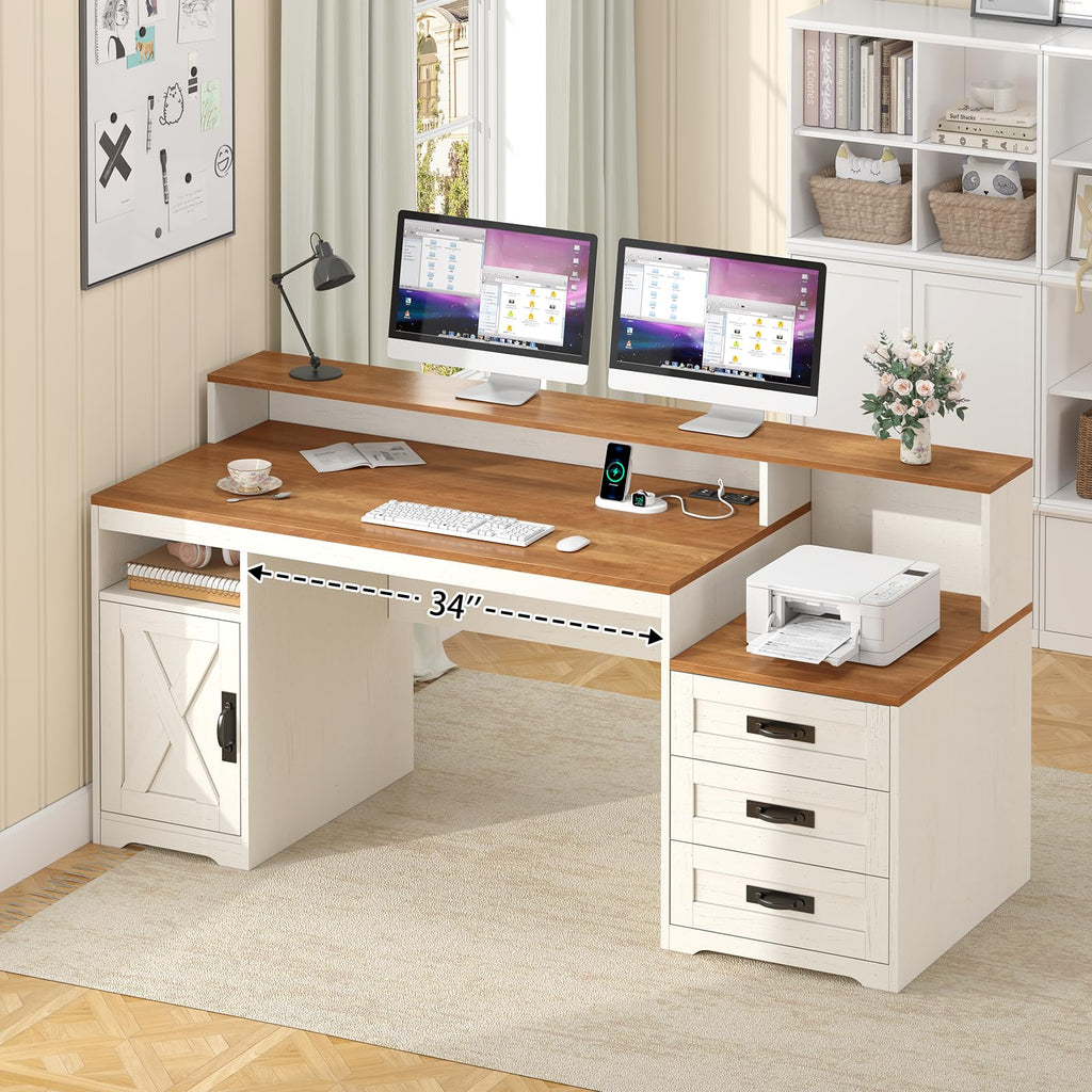 65" Computer Desk with Drawers and Printer Stand K493
