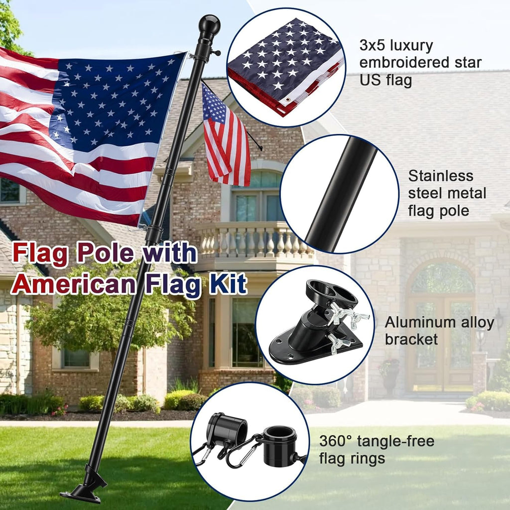5ft Tangle Free Flag Pole Kit with 3x5 US Flag O289