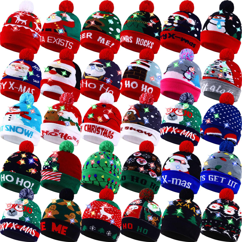 Light Up Christmas Hats Bulk LED Beanies G3656