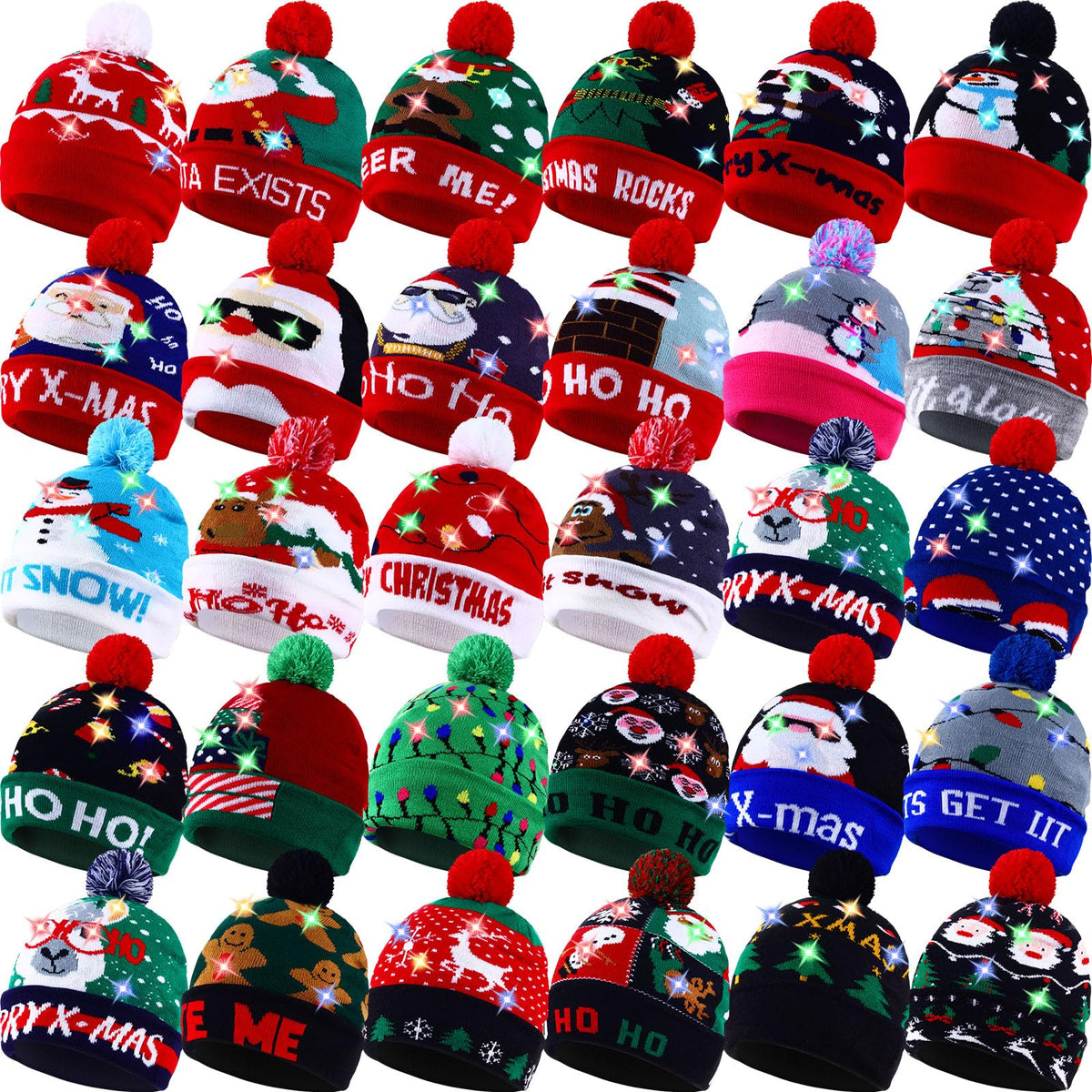 Light Up Christmas Hats Bulk LED Beanies G3656