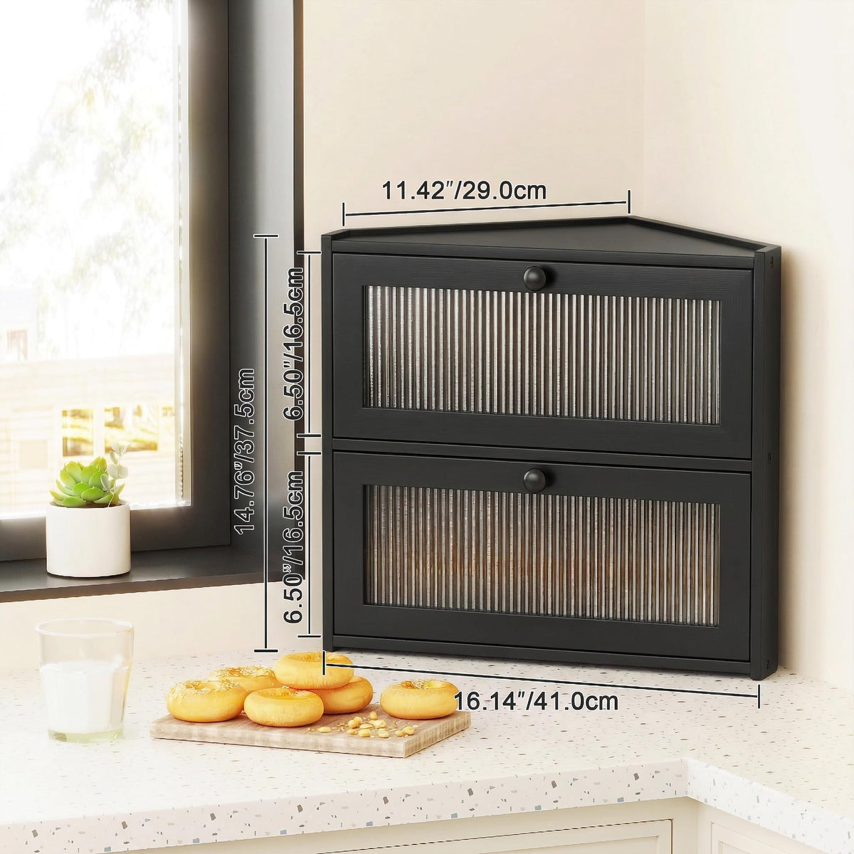 Double Layer Bamboo Bread Box with Wavy Windows Z19013