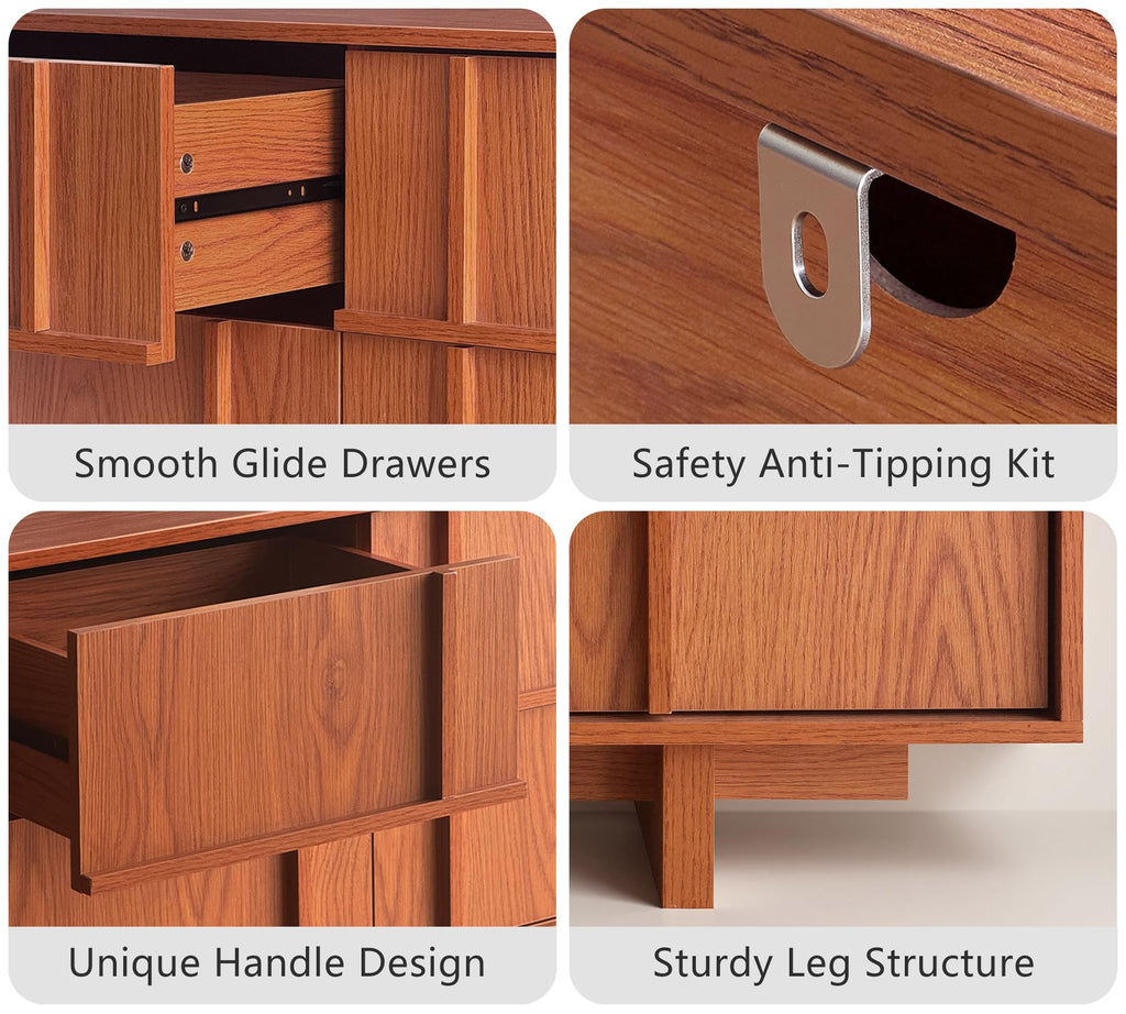 47" Wide 6 Drawer Dresser and Nightstand Set 3 Piece, Cherry F76264