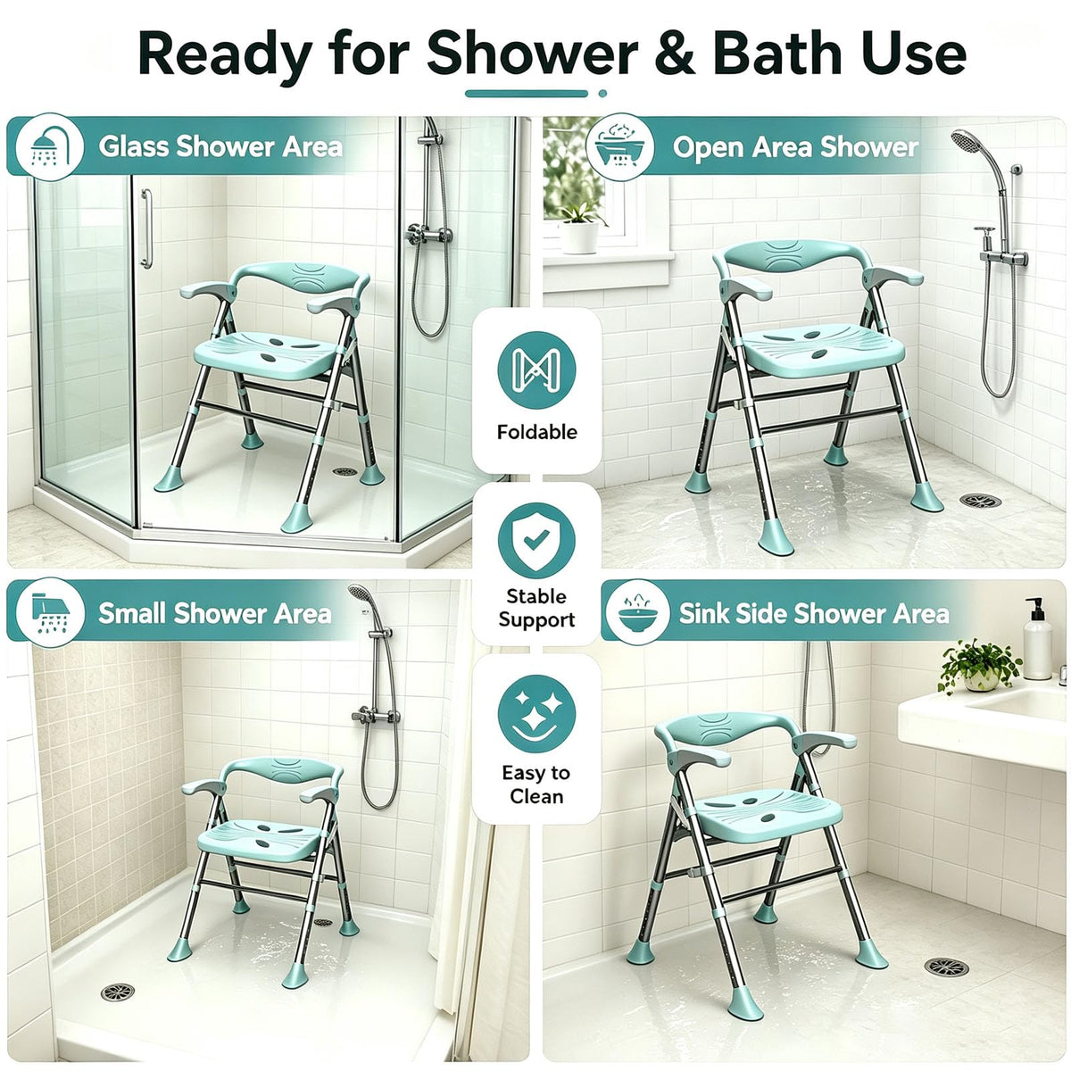 Heavy Duty Shower Chair with Arms and Back Y44568