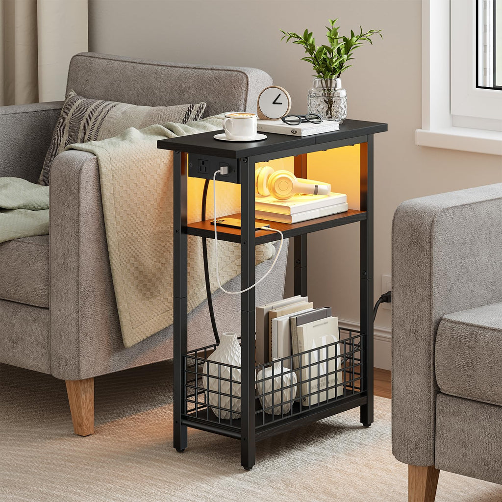 Narrow Side Table with Charging Station and LED Light G20098