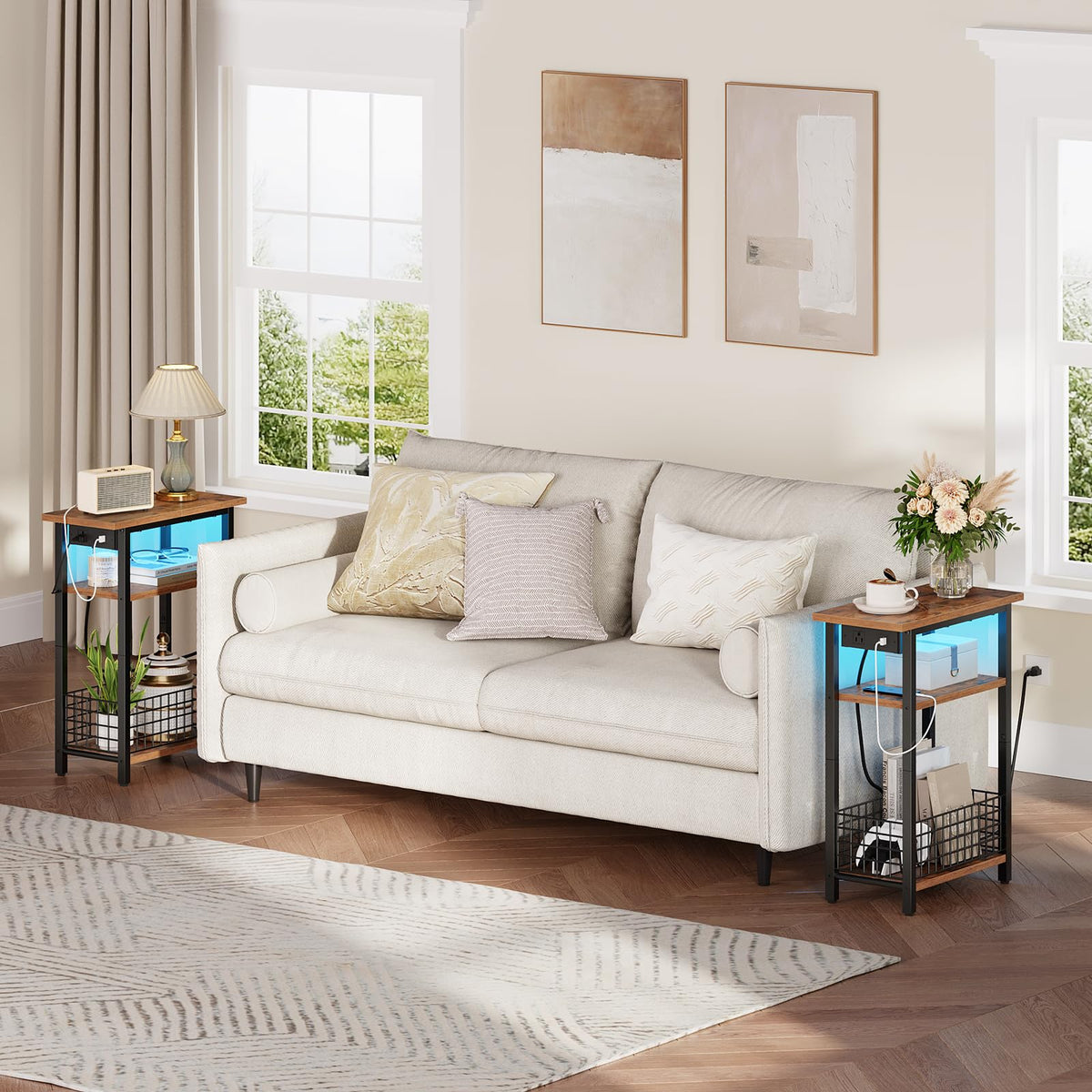 Narrow Side Table with Charging Station and LED Light G20098