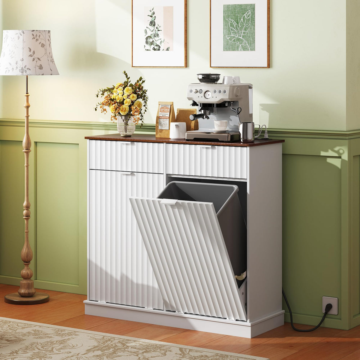 2*10 Gallon Double Tilt Out Trash Can Cabinet White I466