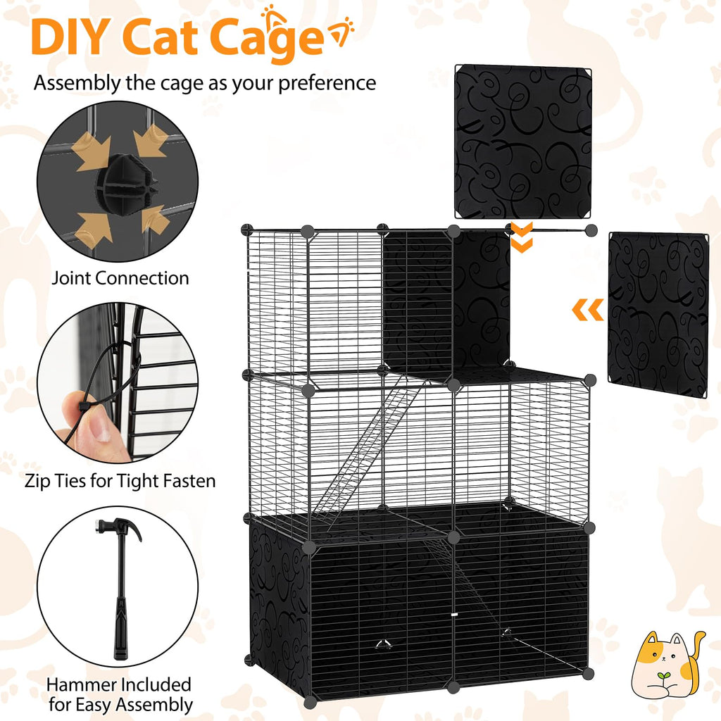 3-Tier Detachable Metal Wire Cat Cage X70739