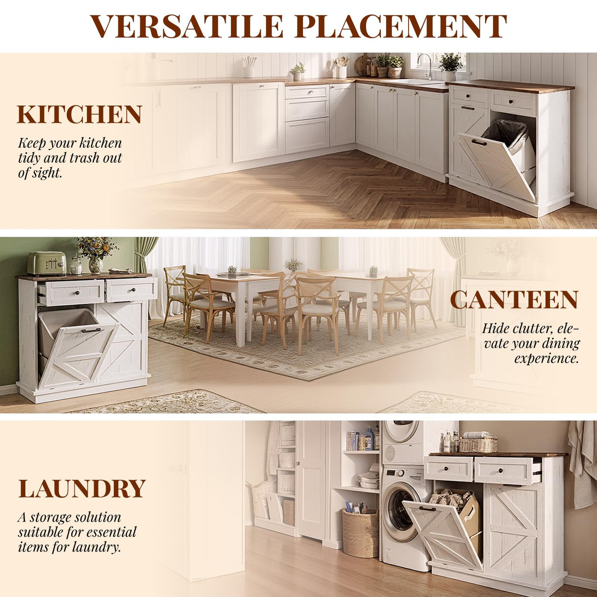 Brown White Double Tilt Out Trash Cabinet with Drawers K738322