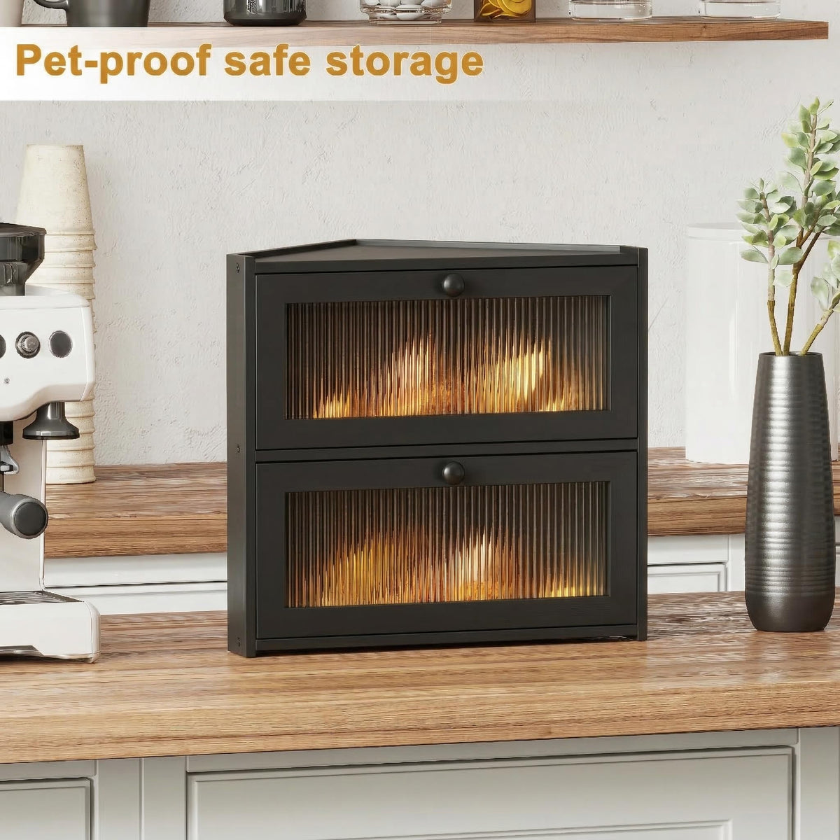 Double Layer Bamboo Bread Box with Wavy Windows Z19013