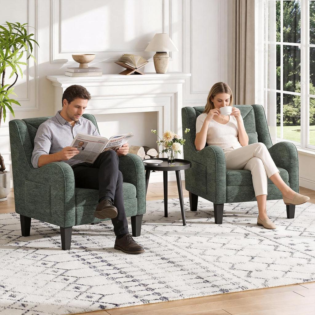 Green Chenille Upholstered Accent Chair with Lumbar Pillow J828435