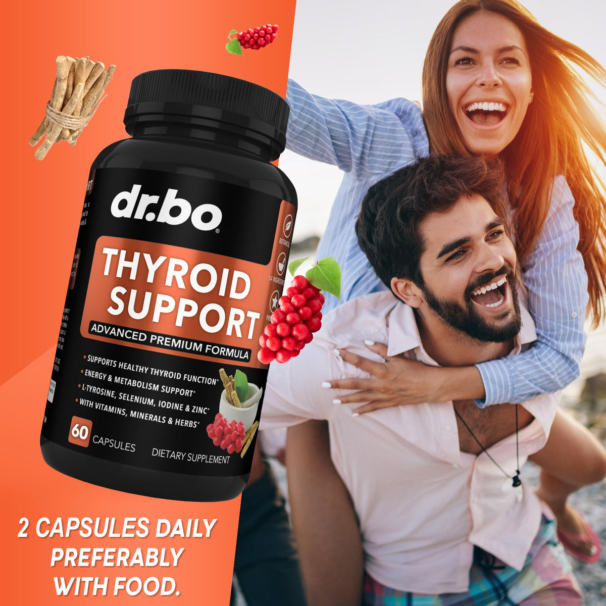 Thyroid Support Supplement with L-Tyrosine Selenium Iodine Zinc Bladderwrack Kelp Ashwagandha 60 Pills P760