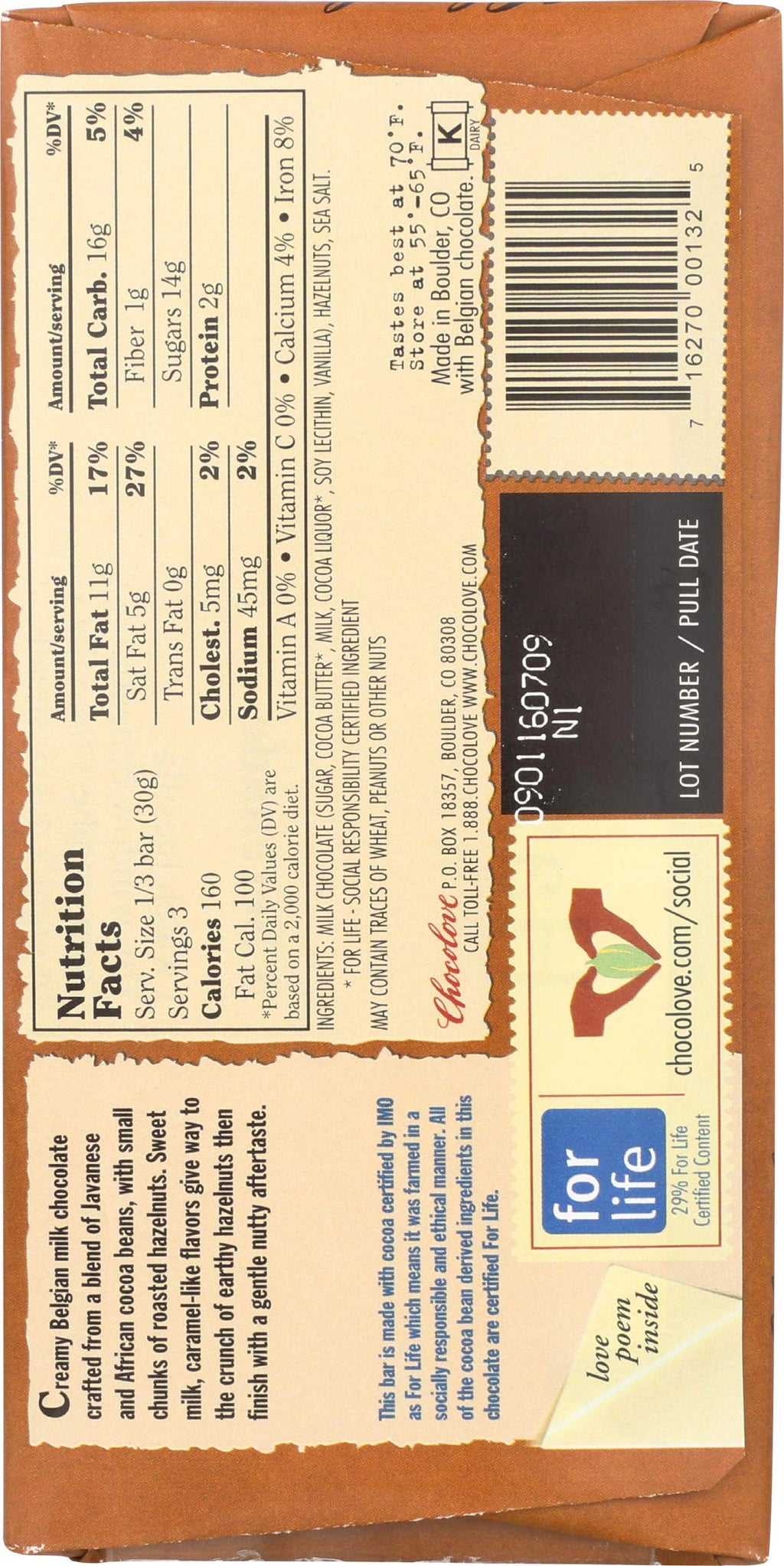 Hazelnut Milk Chocolate Bar 3.2 OZ N743126