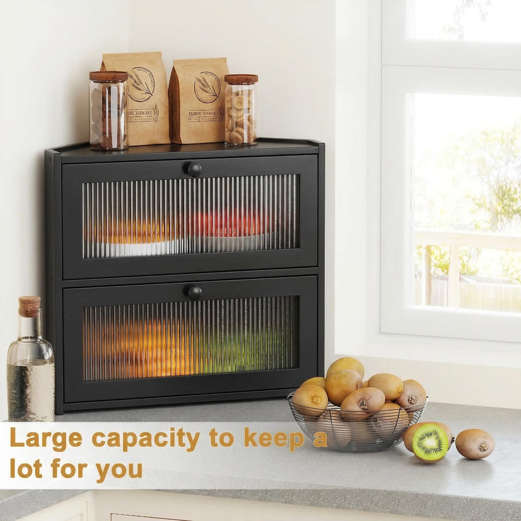 Double Layer Bamboo Bread Box with Wavy Windows Z19013
