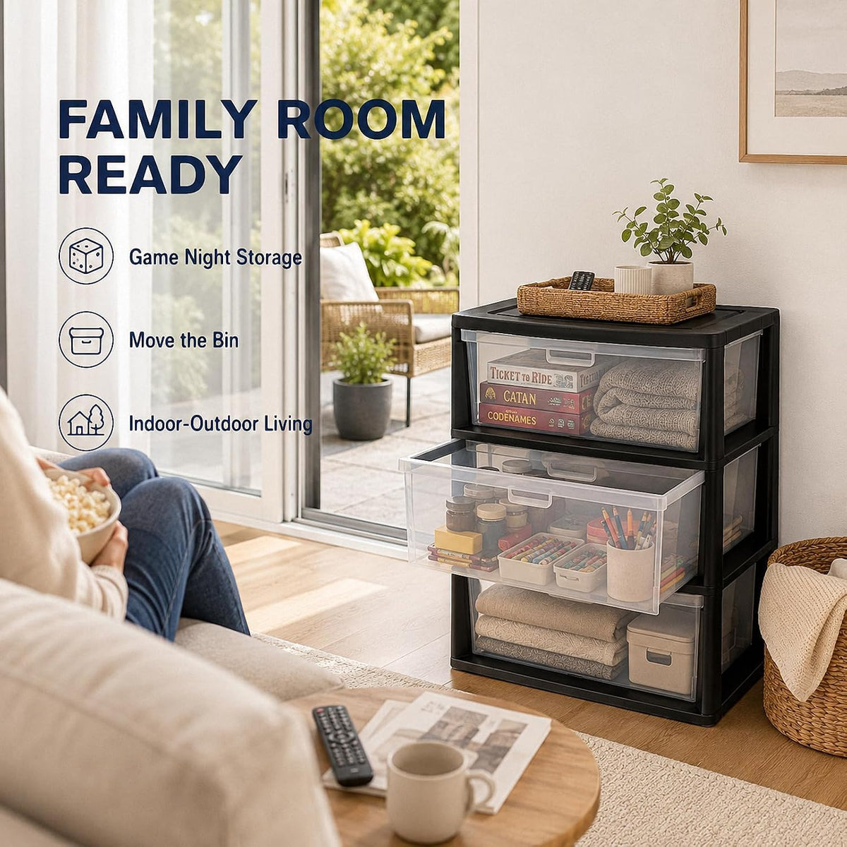 Black 3 Drawer Plastic Storage Tower X48102