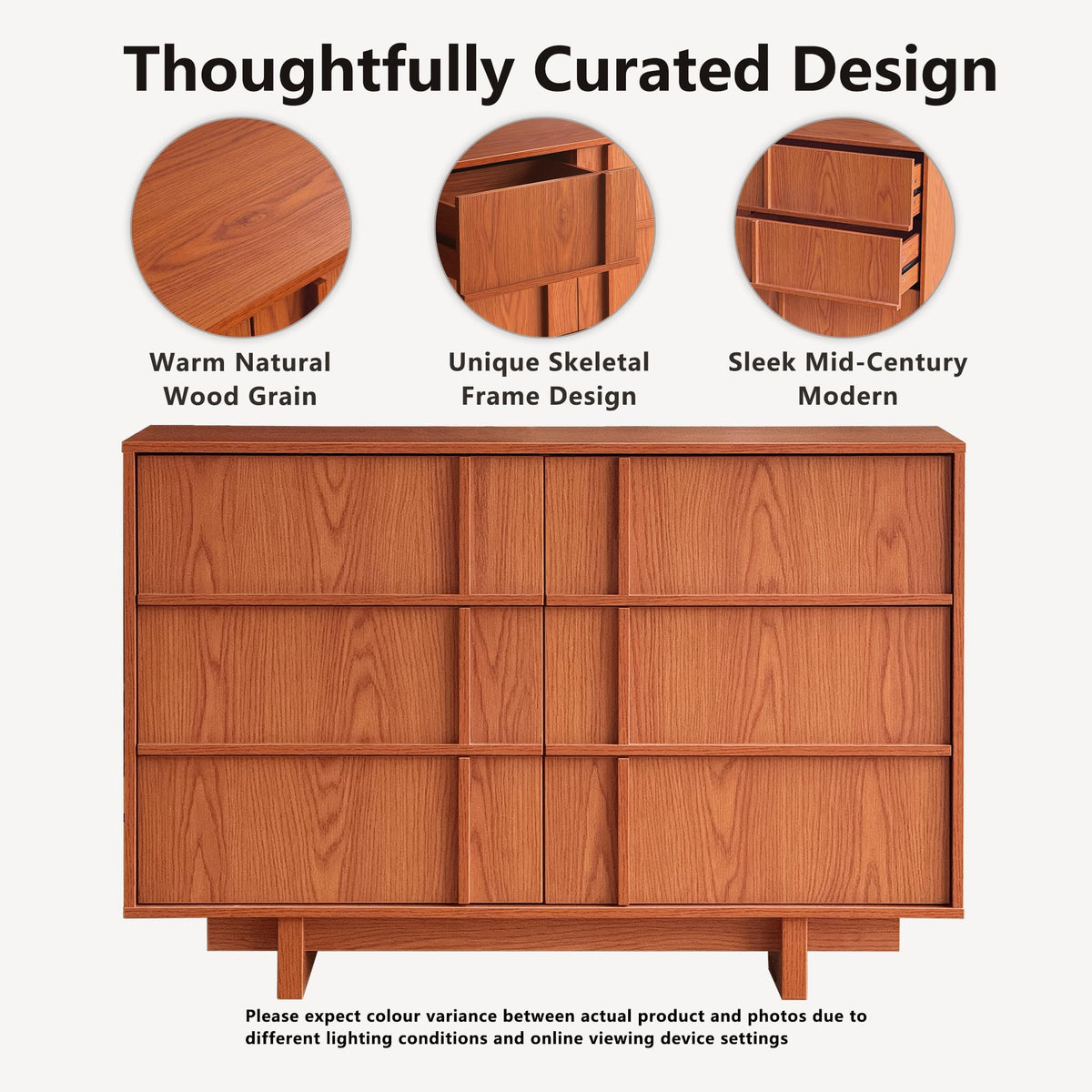 47" Wide 6 Drawer Dresser and Nightstand Set 3 Piece, Cherry F76264
