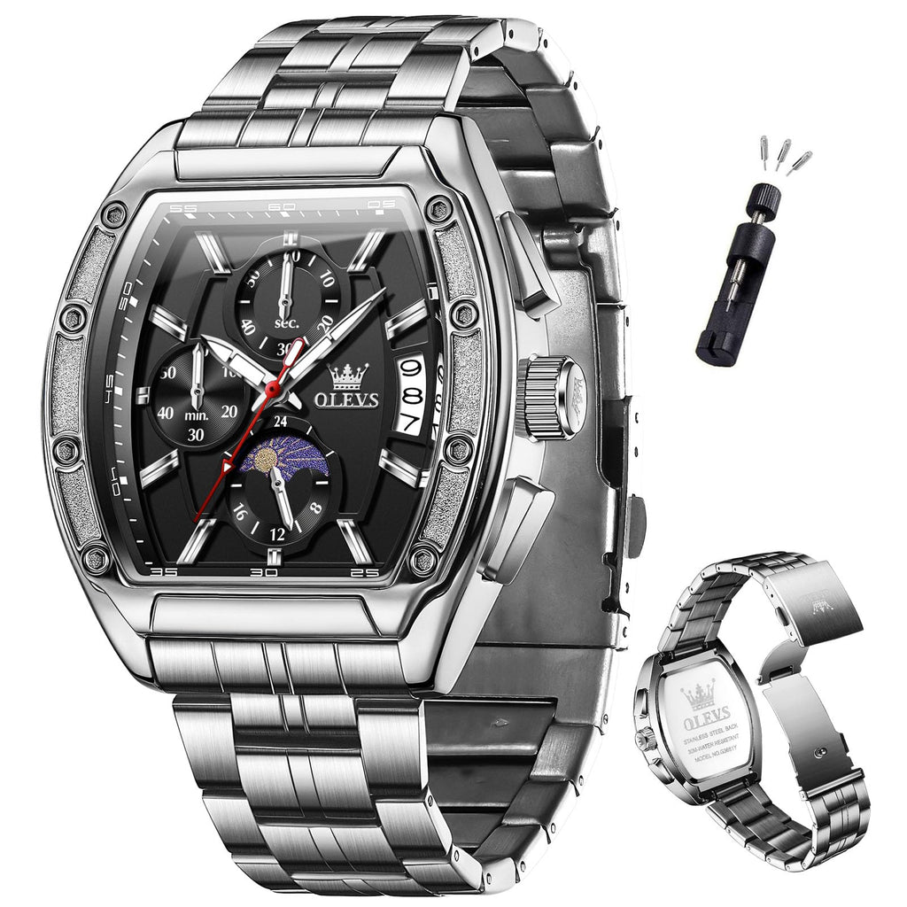 Men Big Square Face Chronograph Stainless Steel Dress Watch P108221